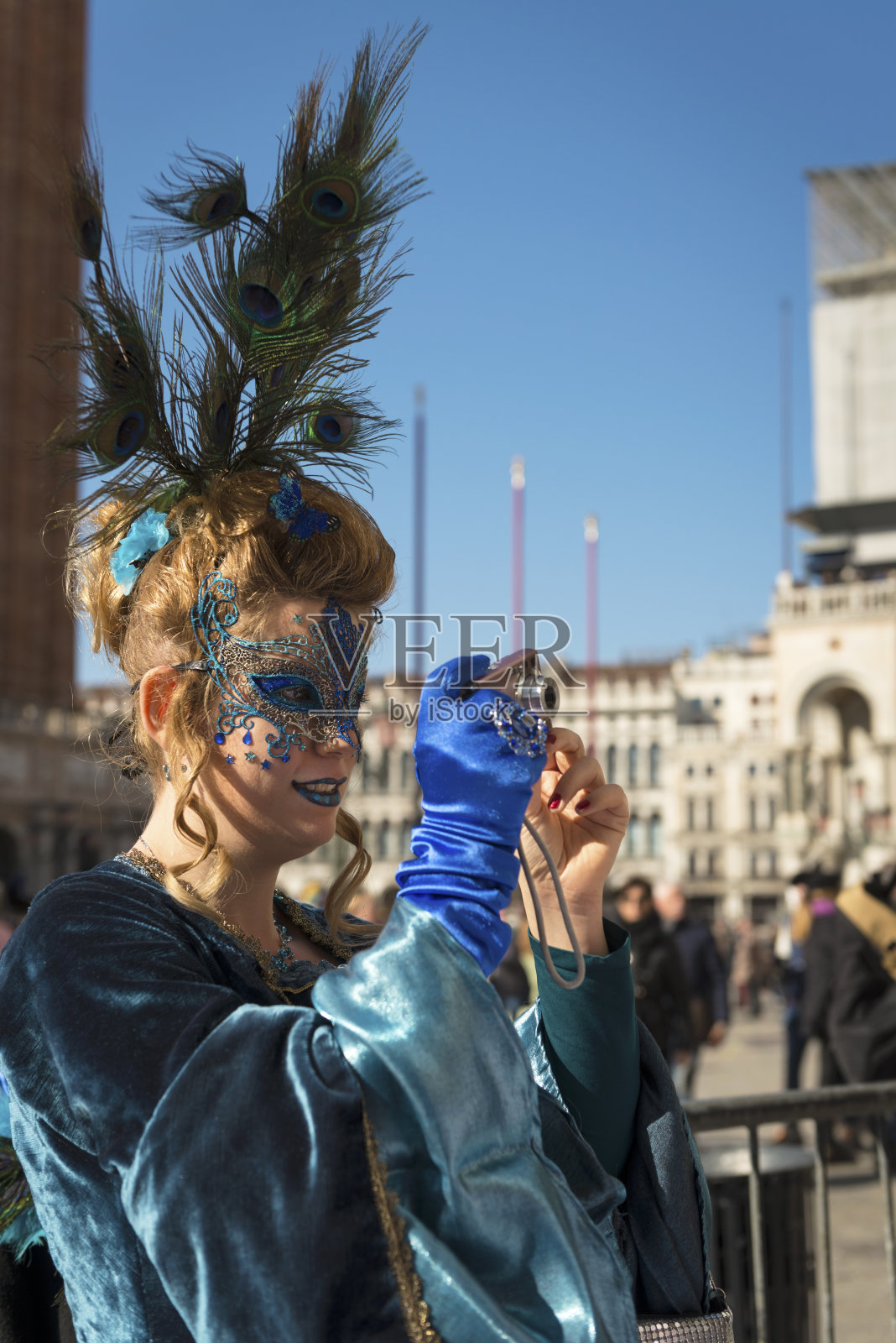 美丽女性面具肖像摄影，威尼斯狂欢节，意大利，欧洲照片摄影图片