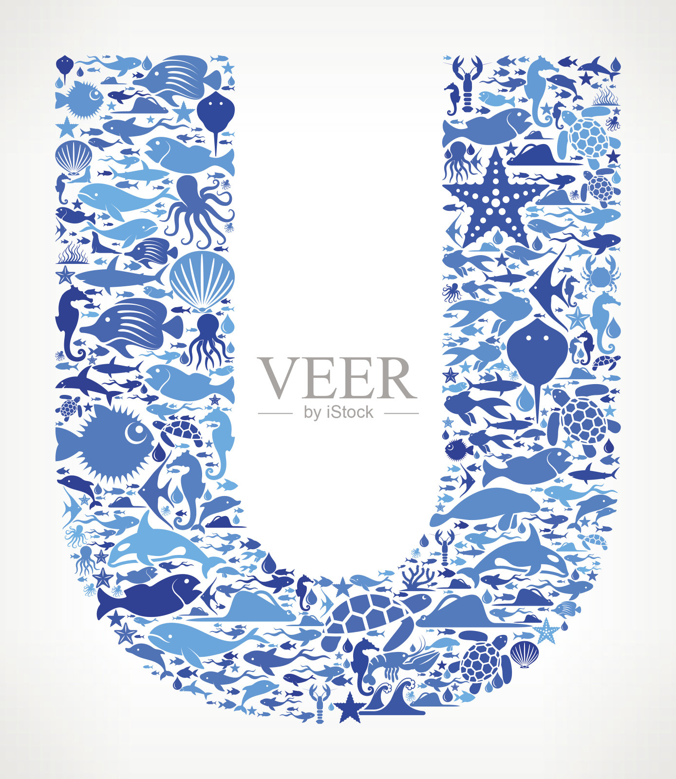 字母u海洋海洋生命蓝色图标图案设计元素图片