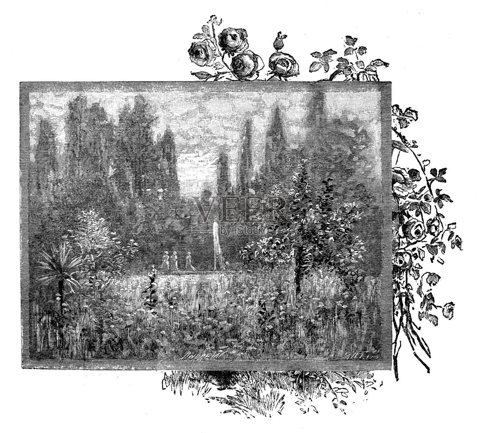 古色古香的春夏山水插画插画图片素材