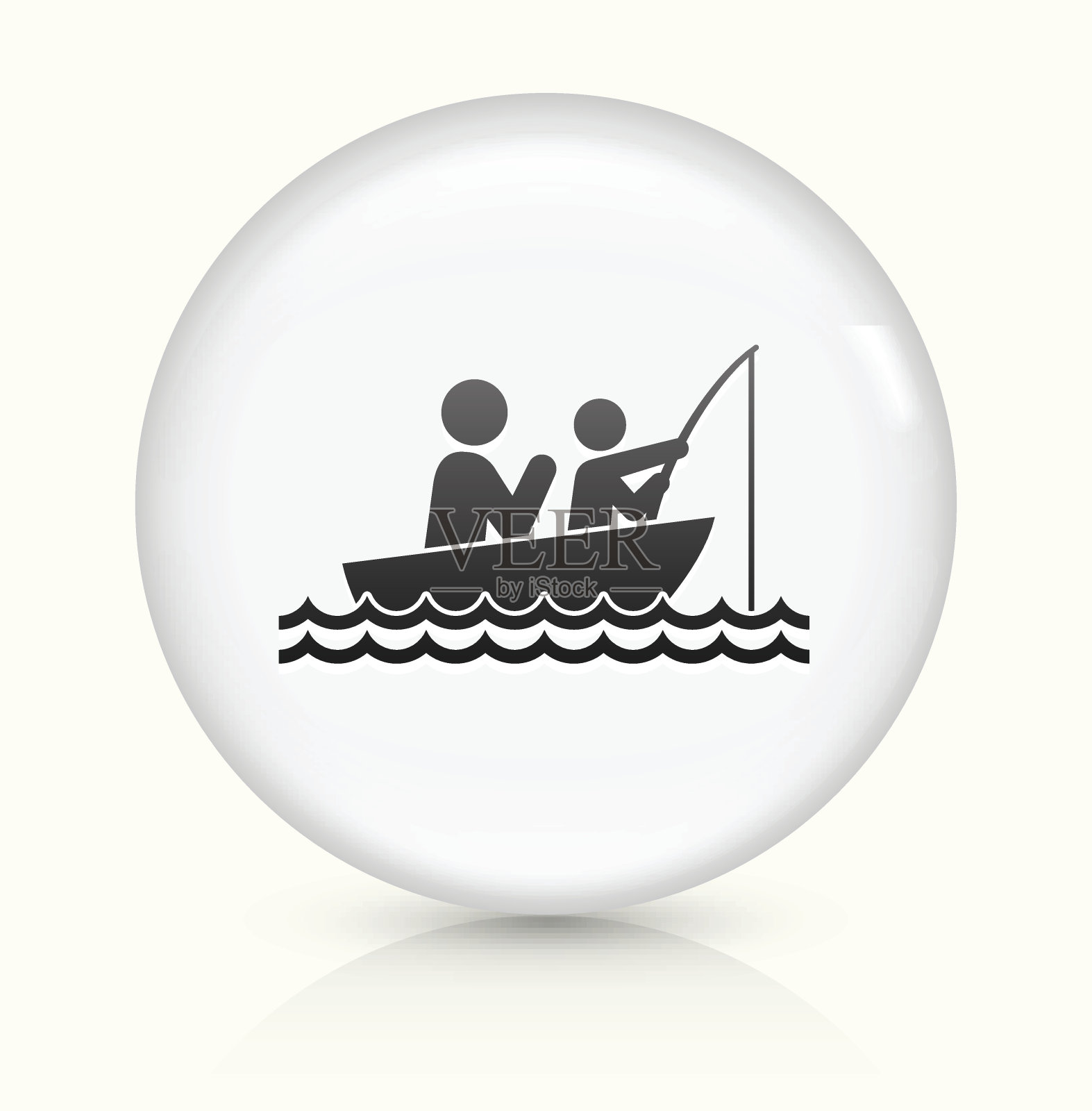 钓鱼家庭图标上的白色圆形矢量按钮图标素材