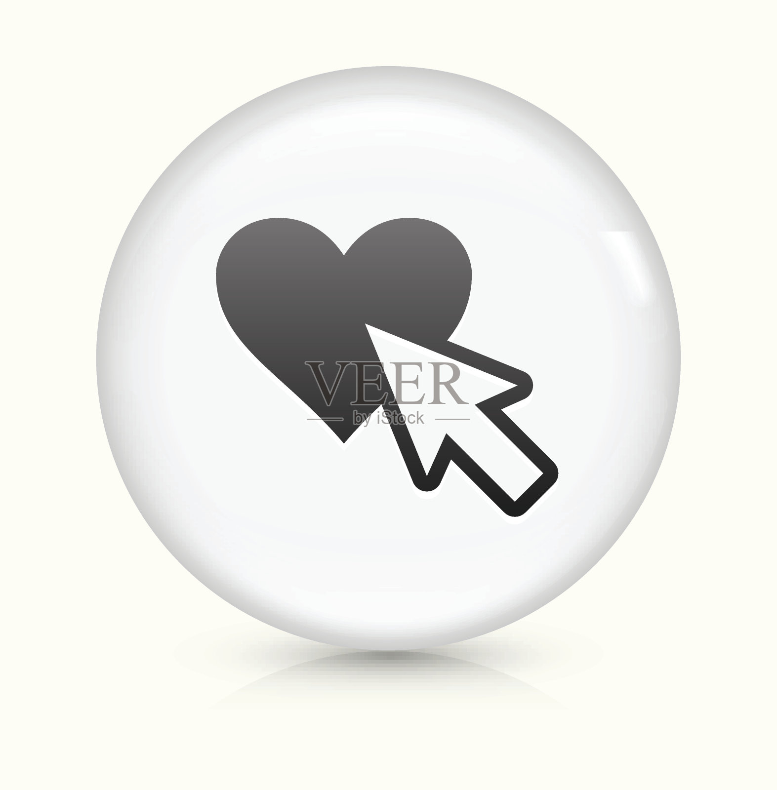 光标和心形图标上的白色圆形矢量按钮插画图片素材