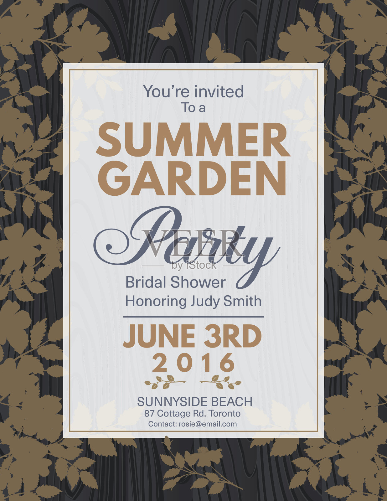 优雅的玫瑰新娘淋浴花园派对邀请设计模板素材