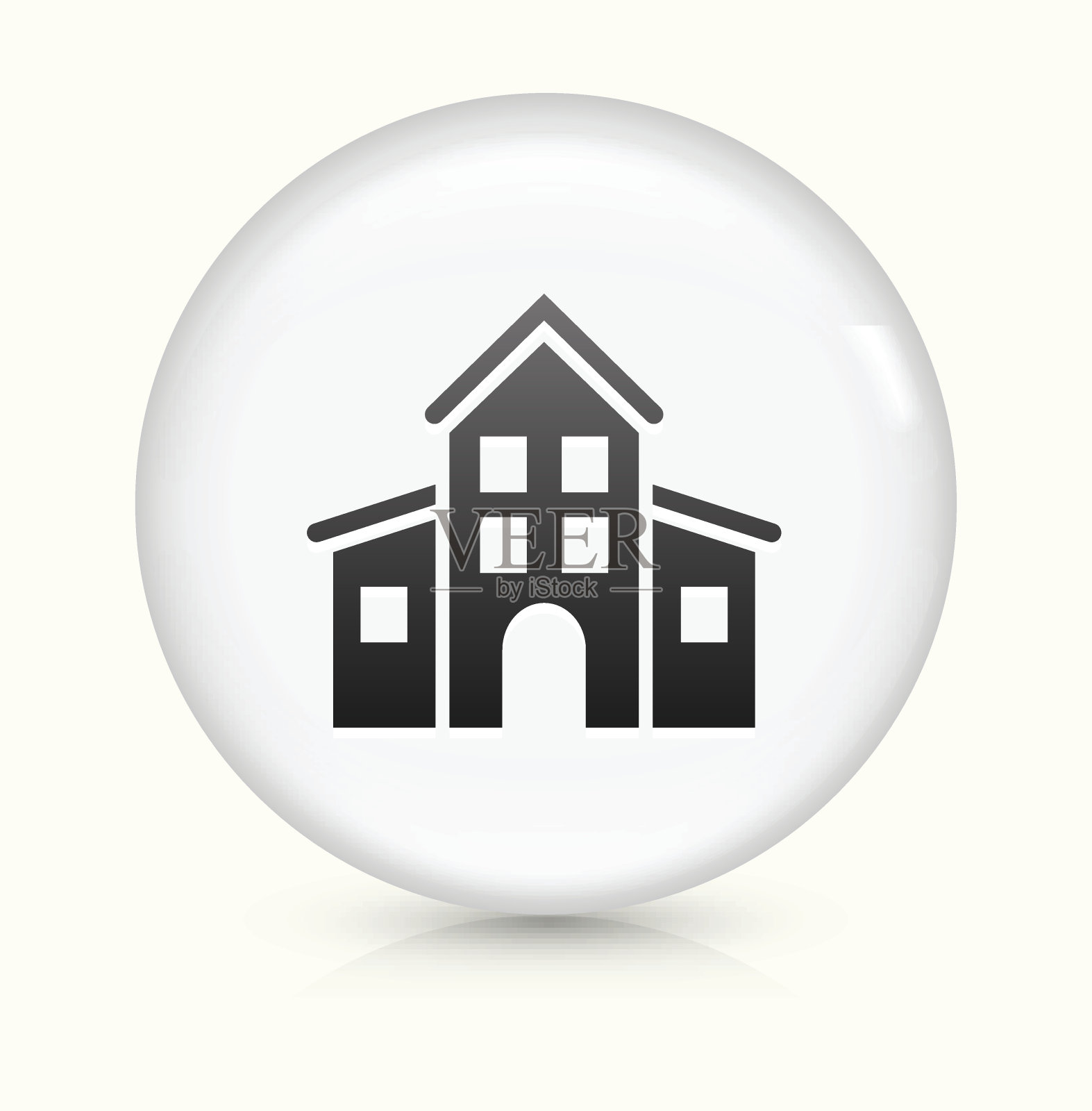 学校建筑图标上的白色圆形矢量按钮图标素材