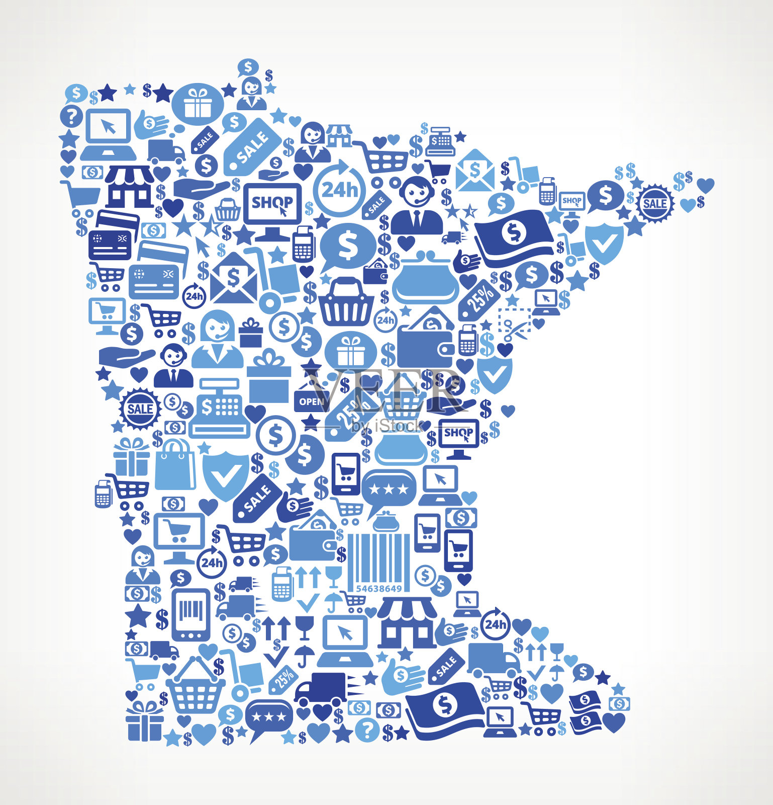 明尼苏达购物和商业的蓝色图标模式插画图片素材