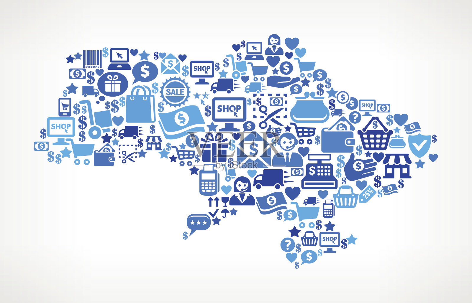 乌克兰购物和商业蓝色图标模式插画图片素材