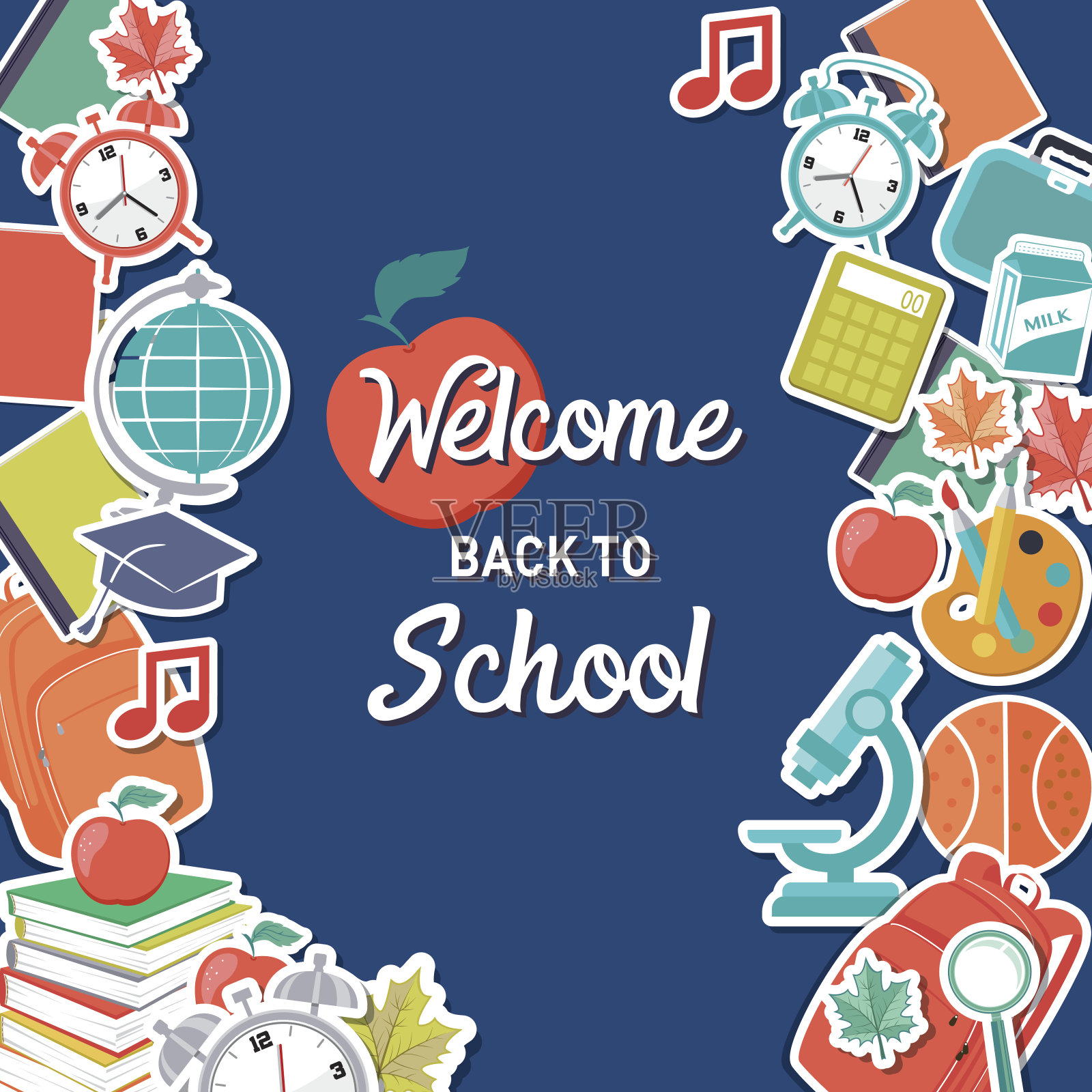 回到学校用品背景插画图片素材