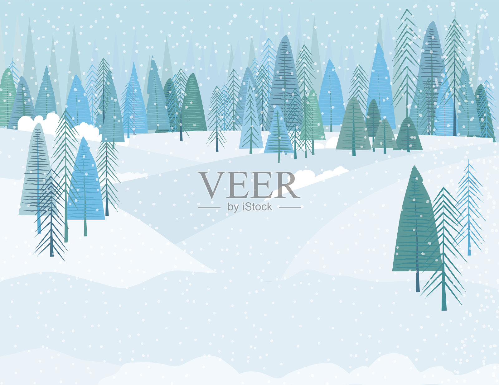 可爱的卡通冬天森林在一个暴风雪插画图片素材