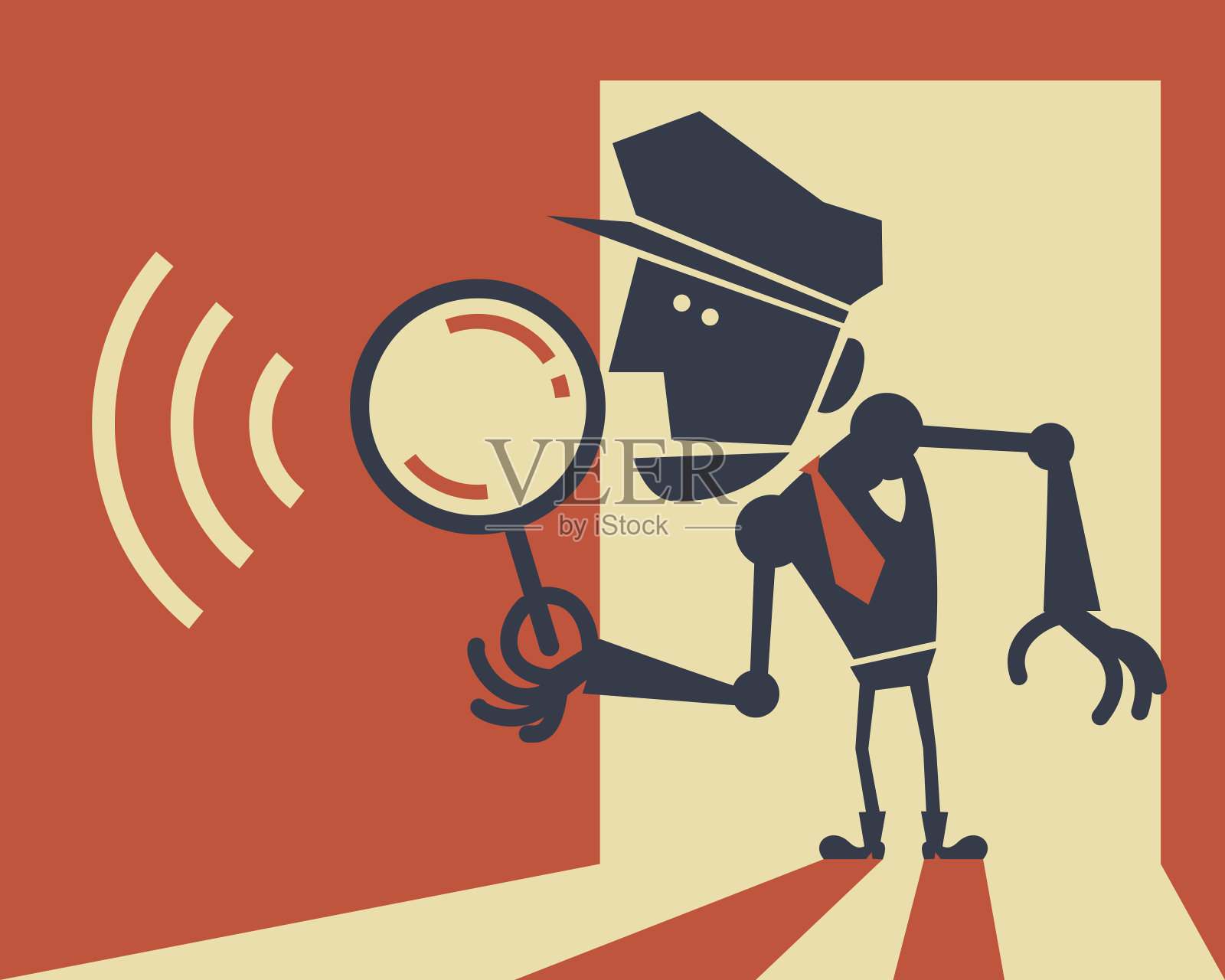 警察机器人拿着放大镜插画图片素材