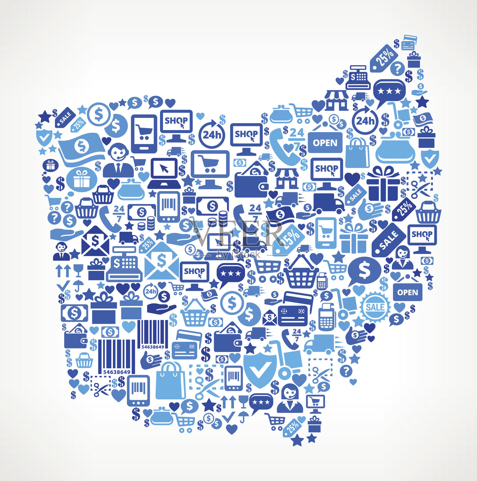 俄亥俄州购物和商业蓝色图标模式插画图片素材