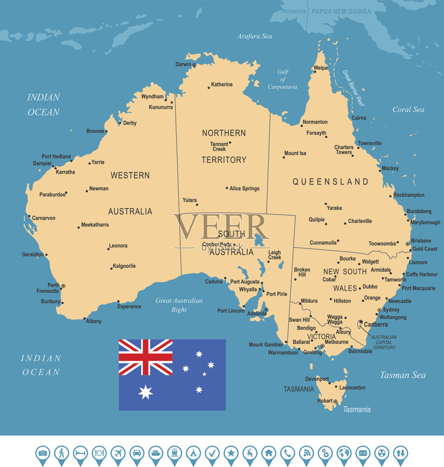 澳大利亚的地图插画图片素材