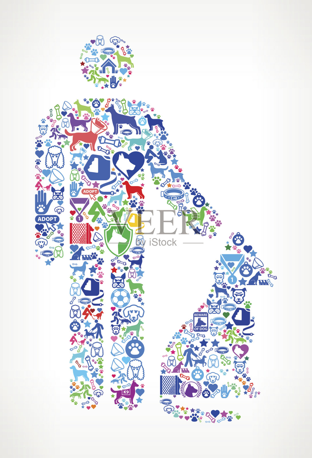 人和狗狗和狗狗宠物彩色图标图案插画图片素材