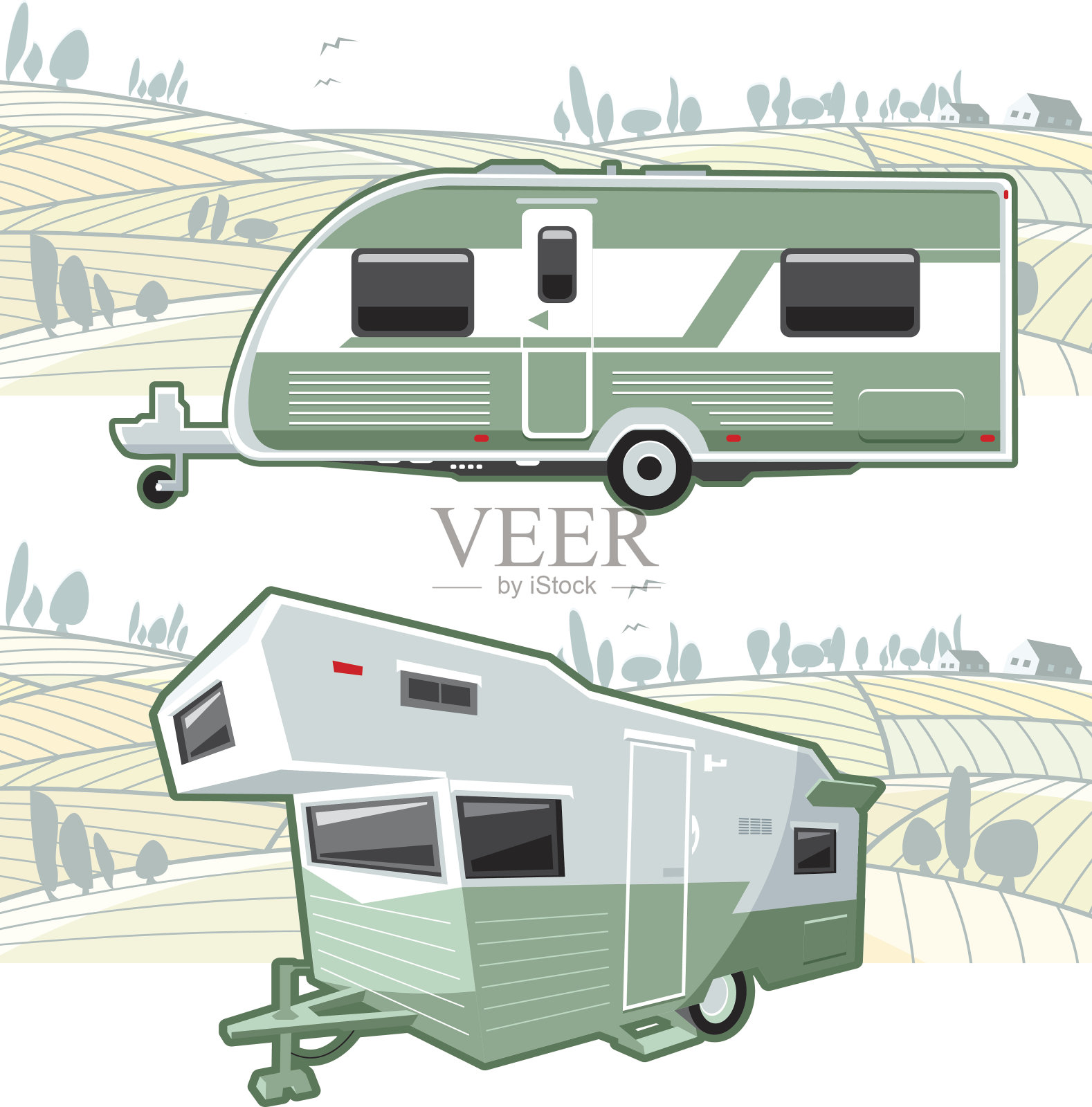 商队和景观插画图片素材