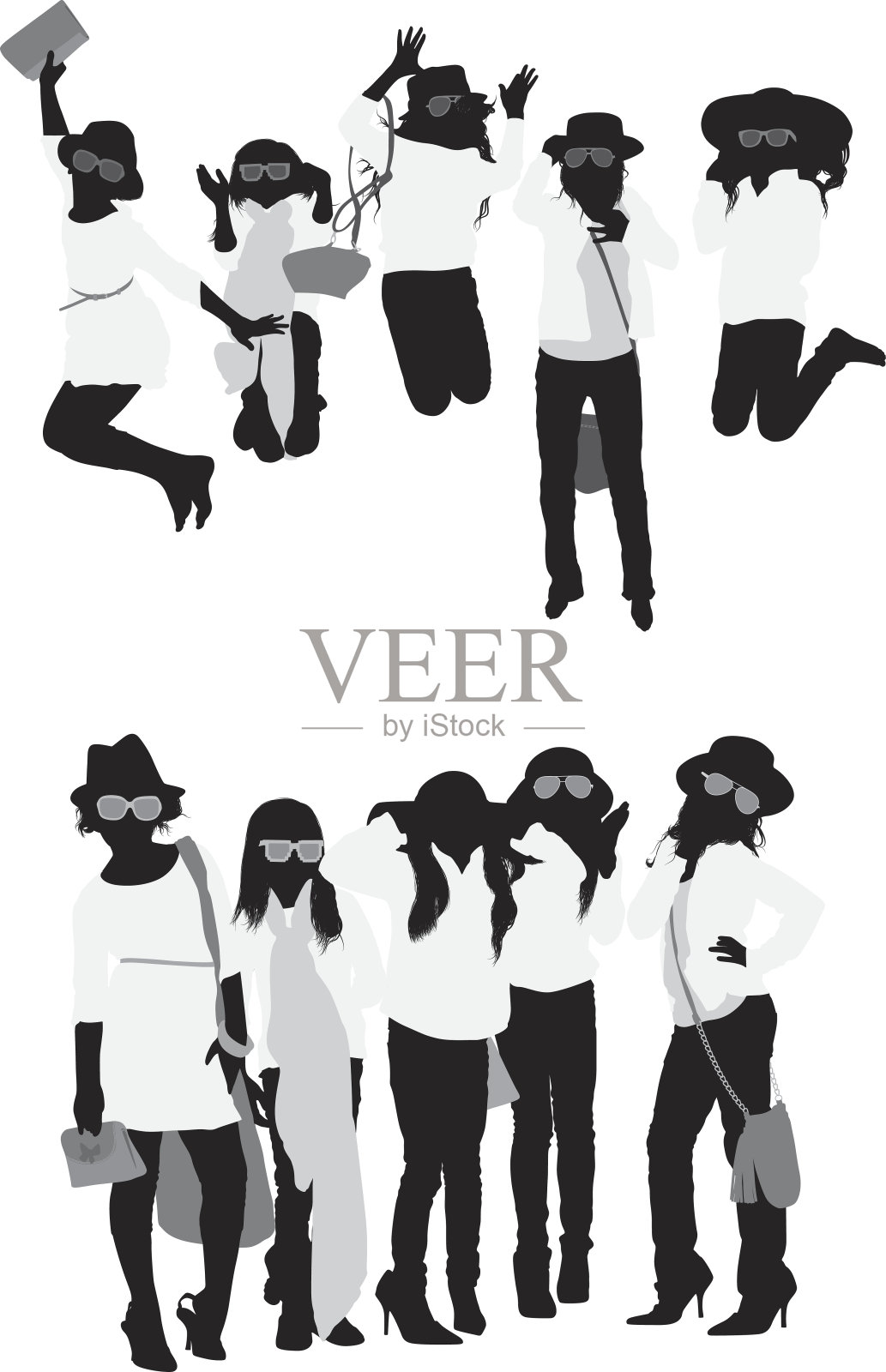 小女孩在各种各样的行动插画图片素材