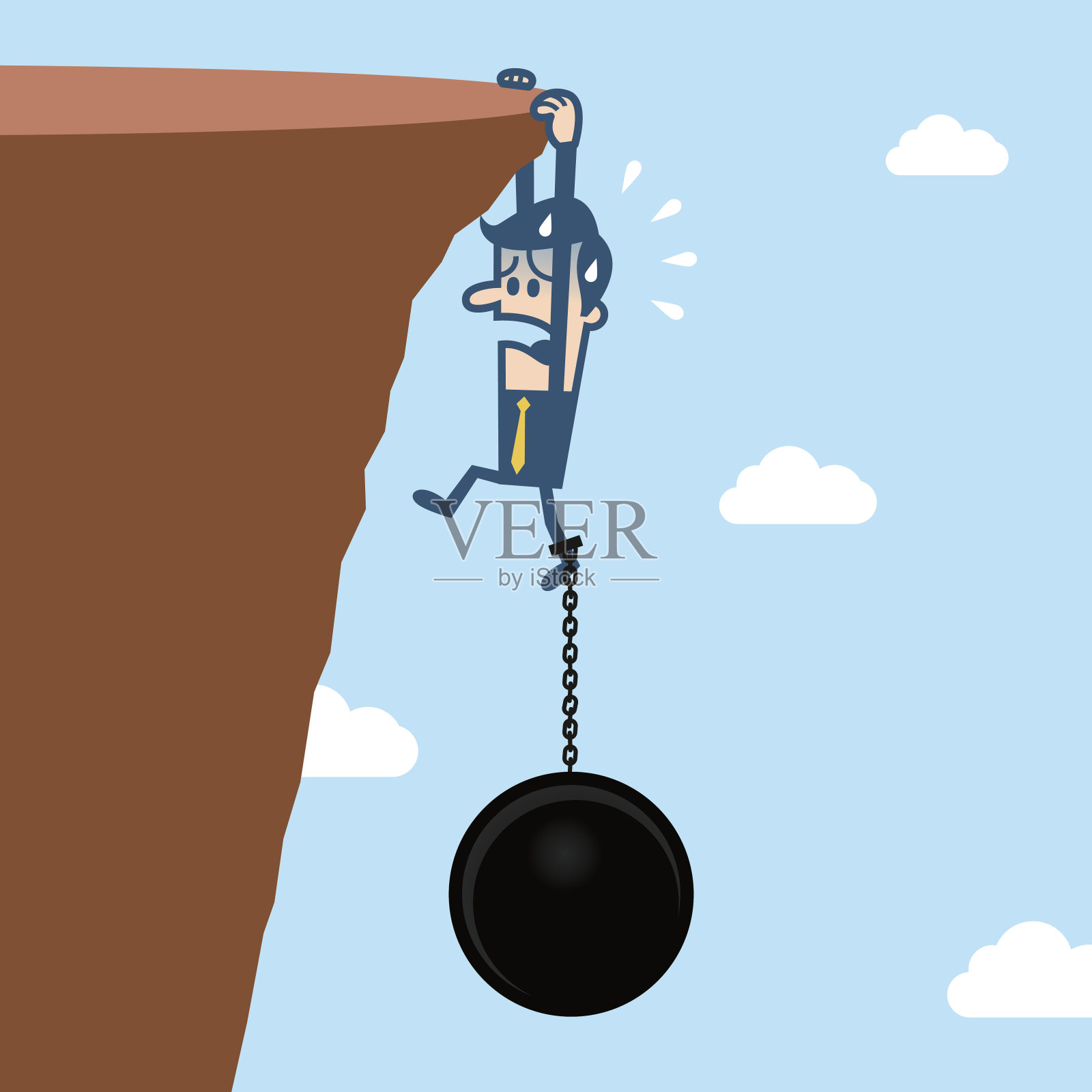 商人努力爬上悬崖插画图片素材