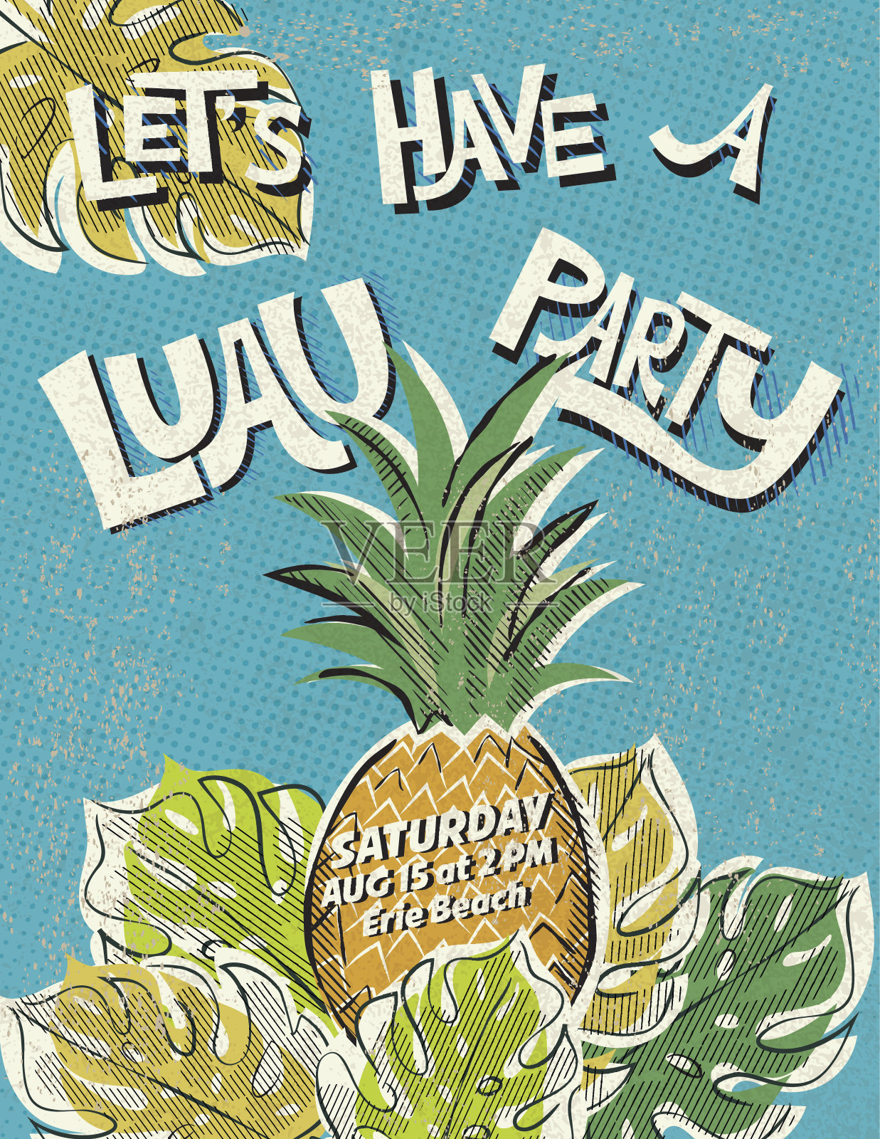 复古风格的夏威夷宴会邀请模板设计模板素材