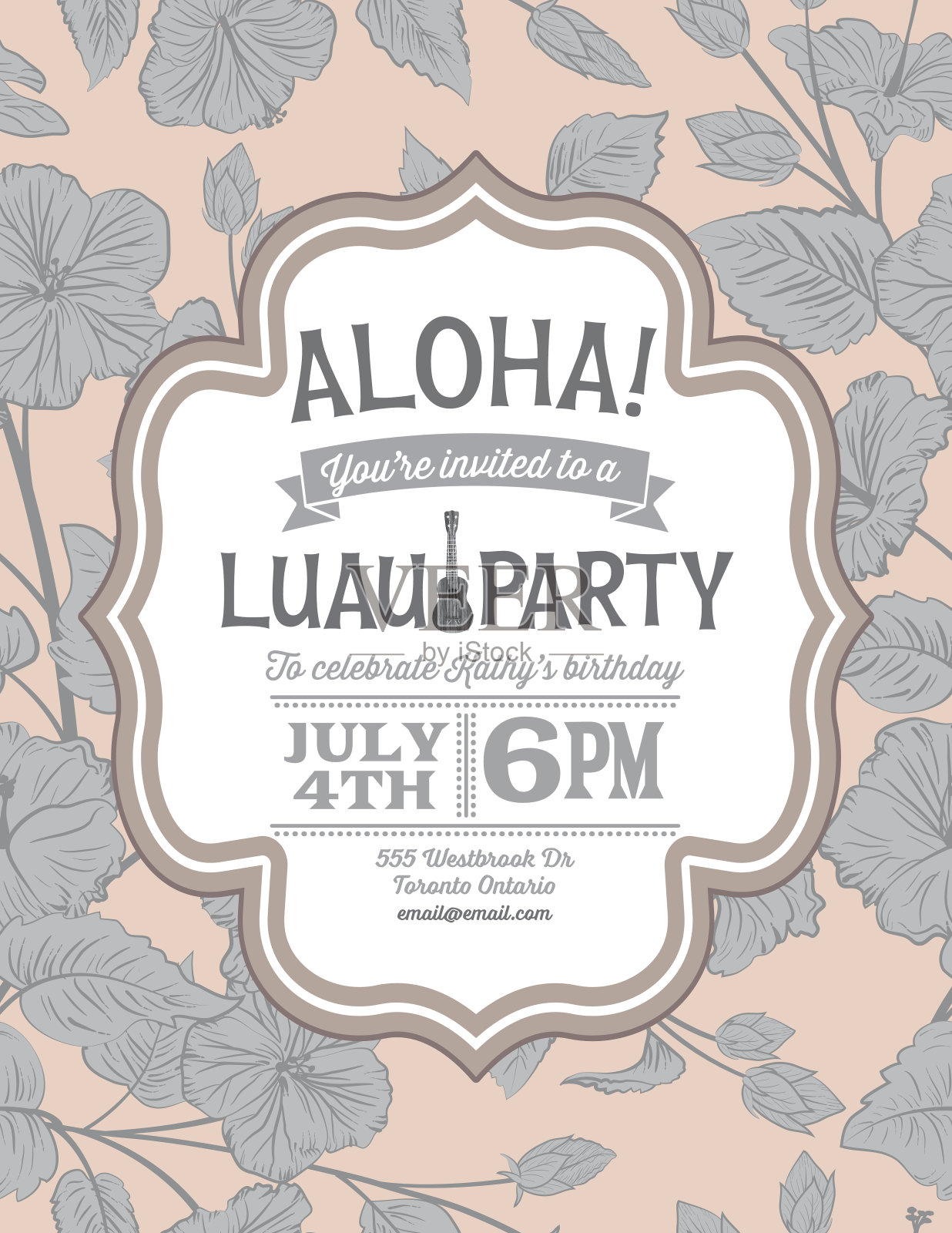 以木槿为背景的夏威夷宴会邀请函设计模板素材
