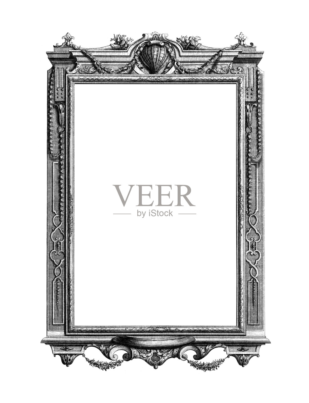 洛可可风格的古董框架上的白色插画图片素材