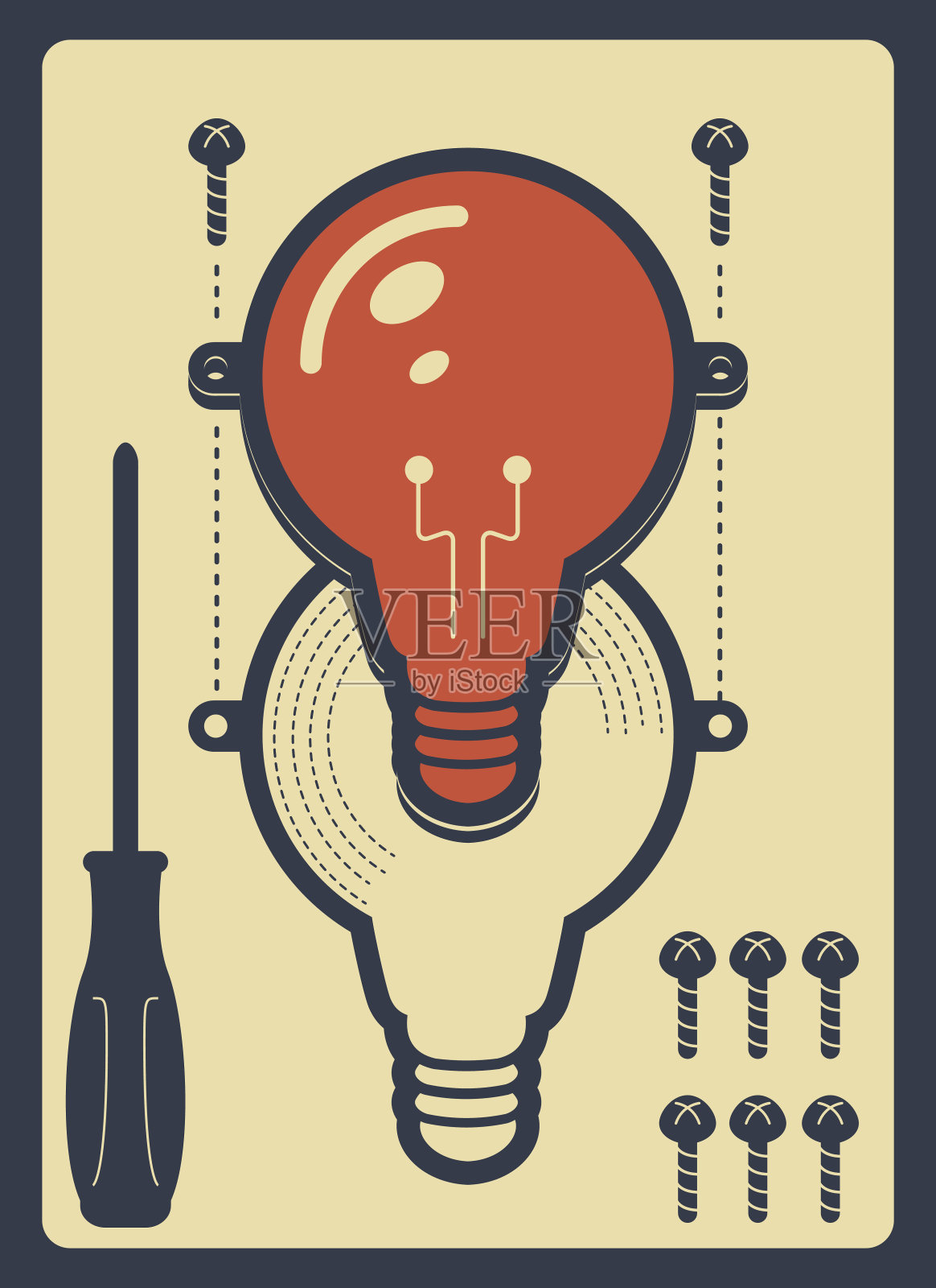 理想的灯泡型号与螺丝和螺丝刀插画图片素材