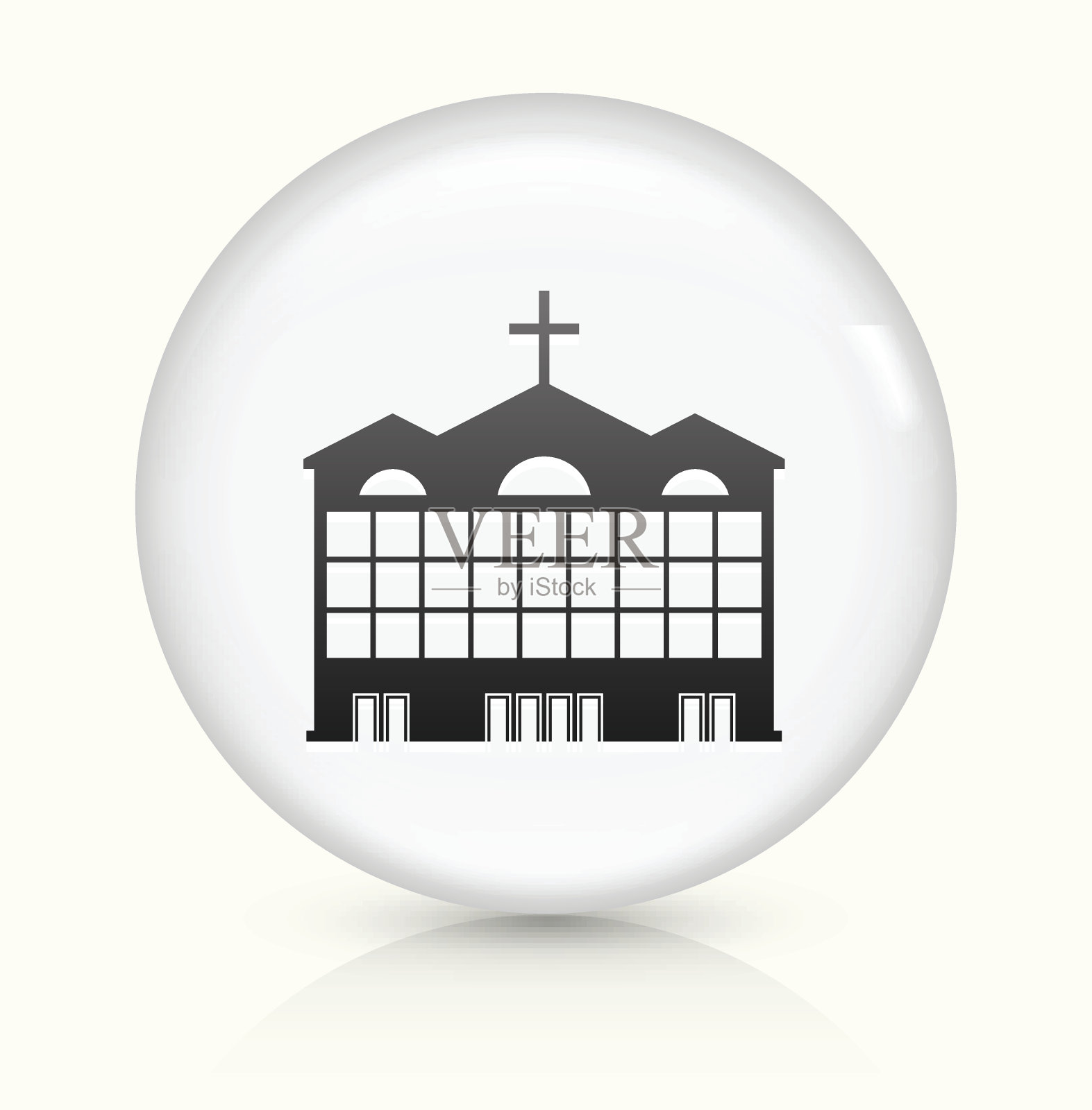 教堂建筑图标上的白色圆形矢量按钮图标素材
