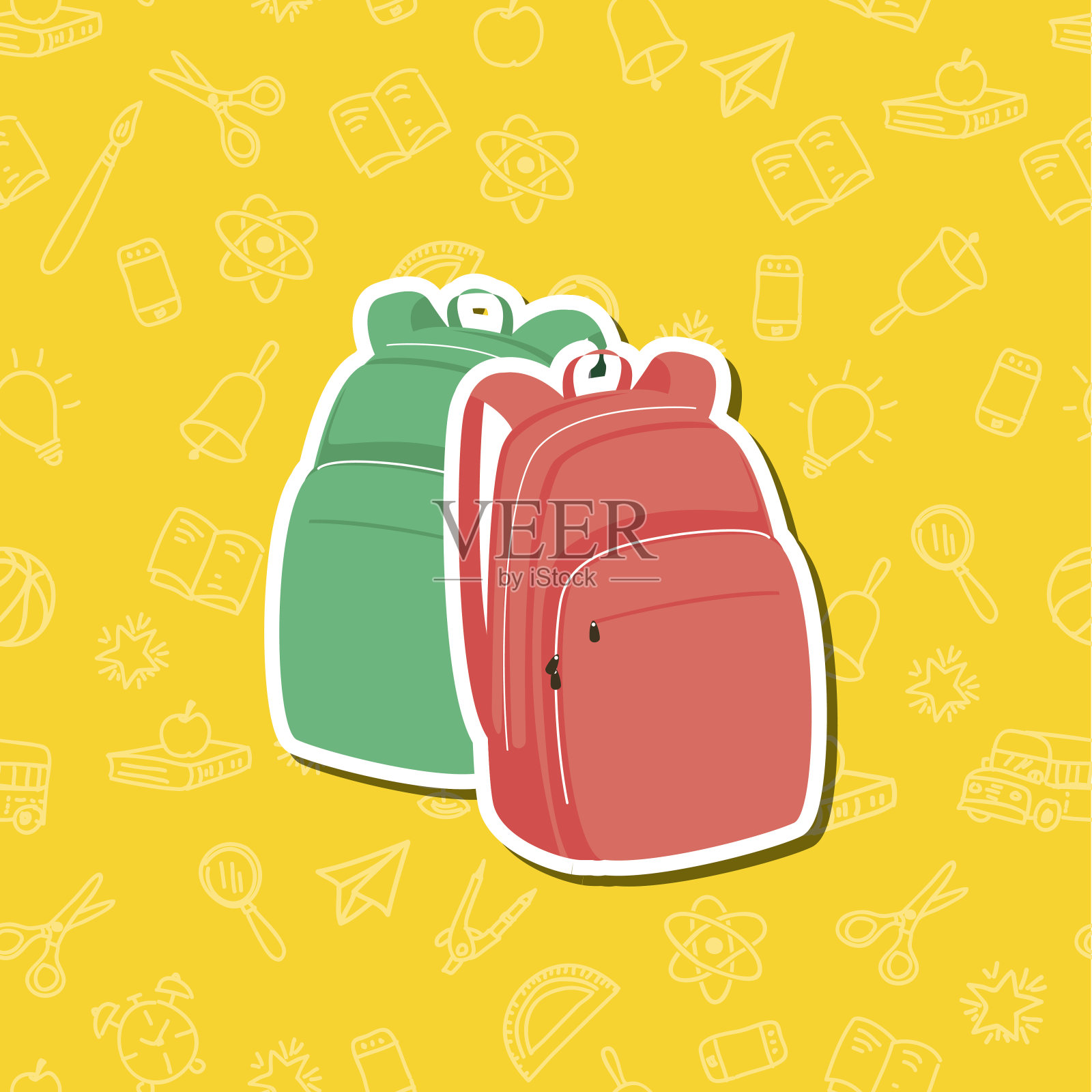 可爱的回到学校贴纸图标与图案背景插画图片素材