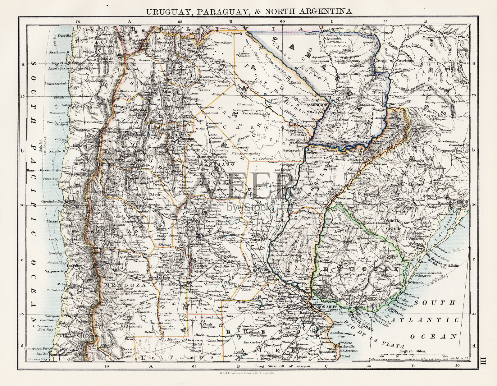 1897年乌拉圭巴拉圭地图插画图片素材