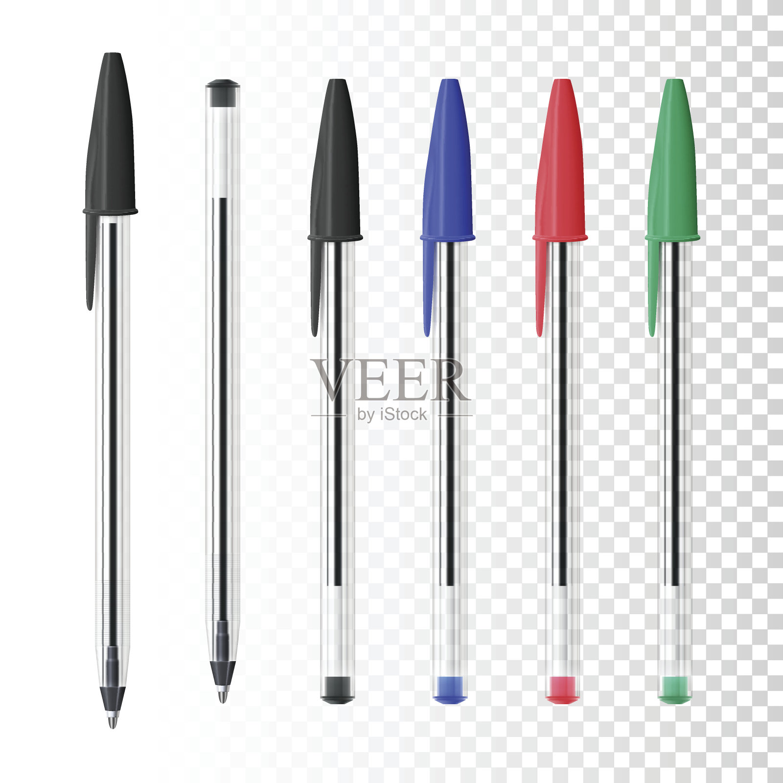 六支圆珠笔在空白背景上设计元素图片