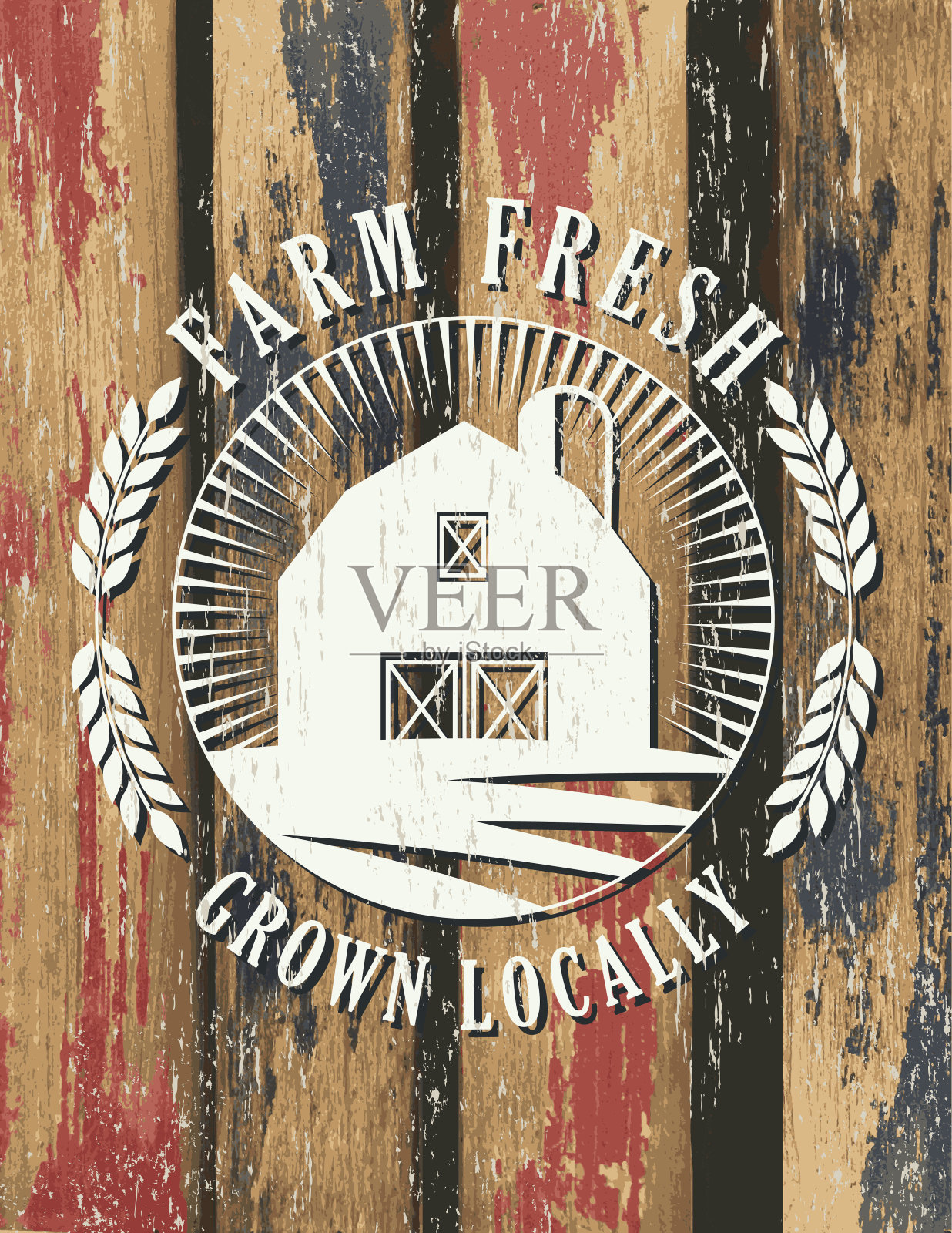 木材背景上的褪色农场标志插画图片素材