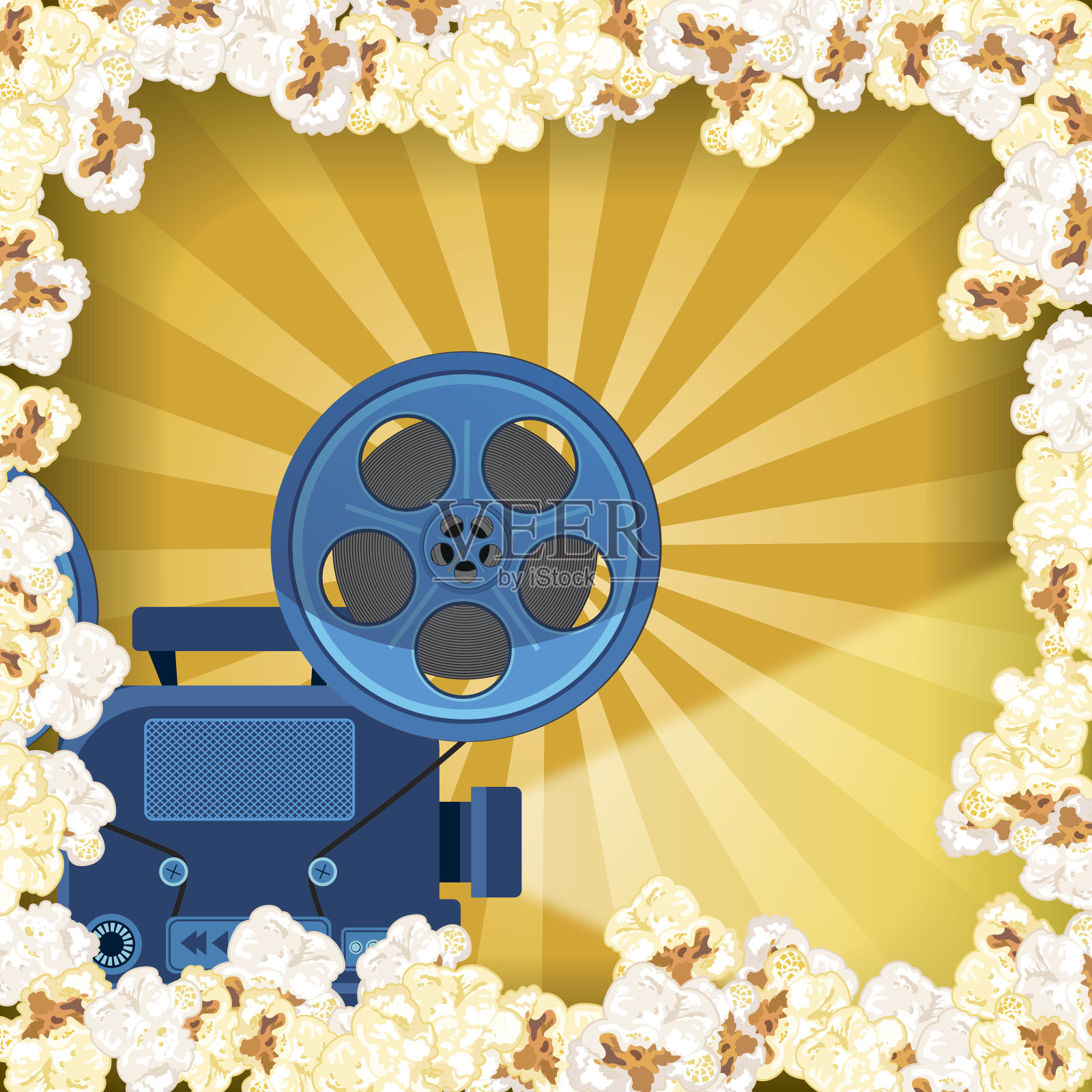 电影夜背景黑色窗帘和电影插画图片素材