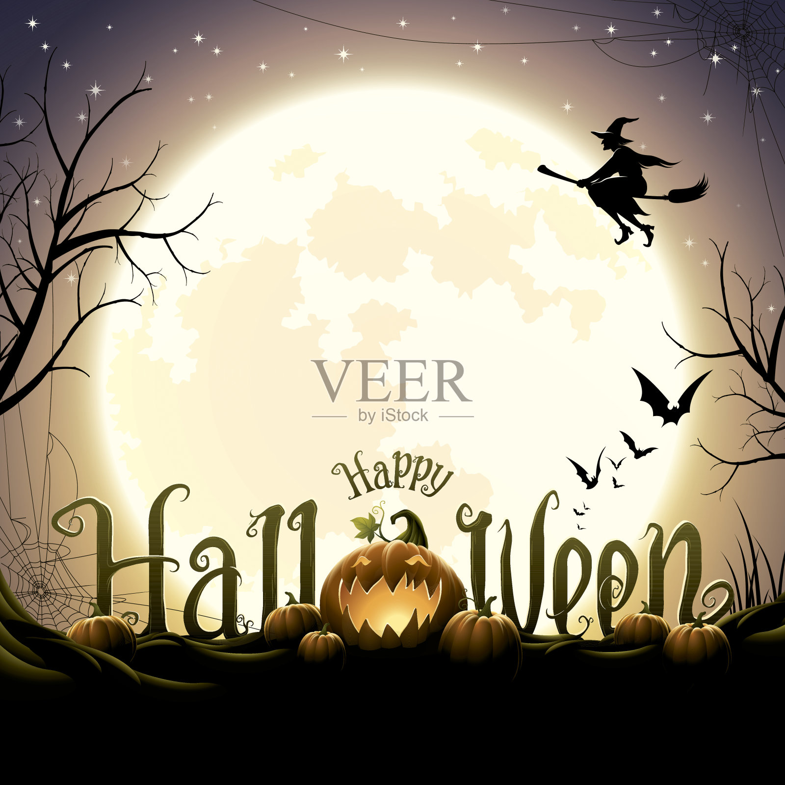 万圣节快乐的文字与南瓜插画图片素材