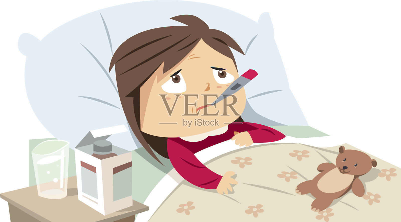 生病的女孩躺在床上设计元素图片