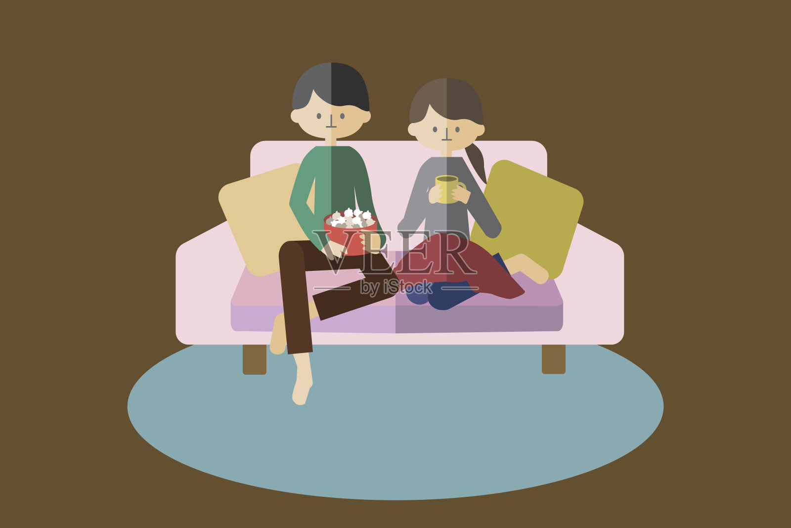 情侣们一起看电视插画图片素材