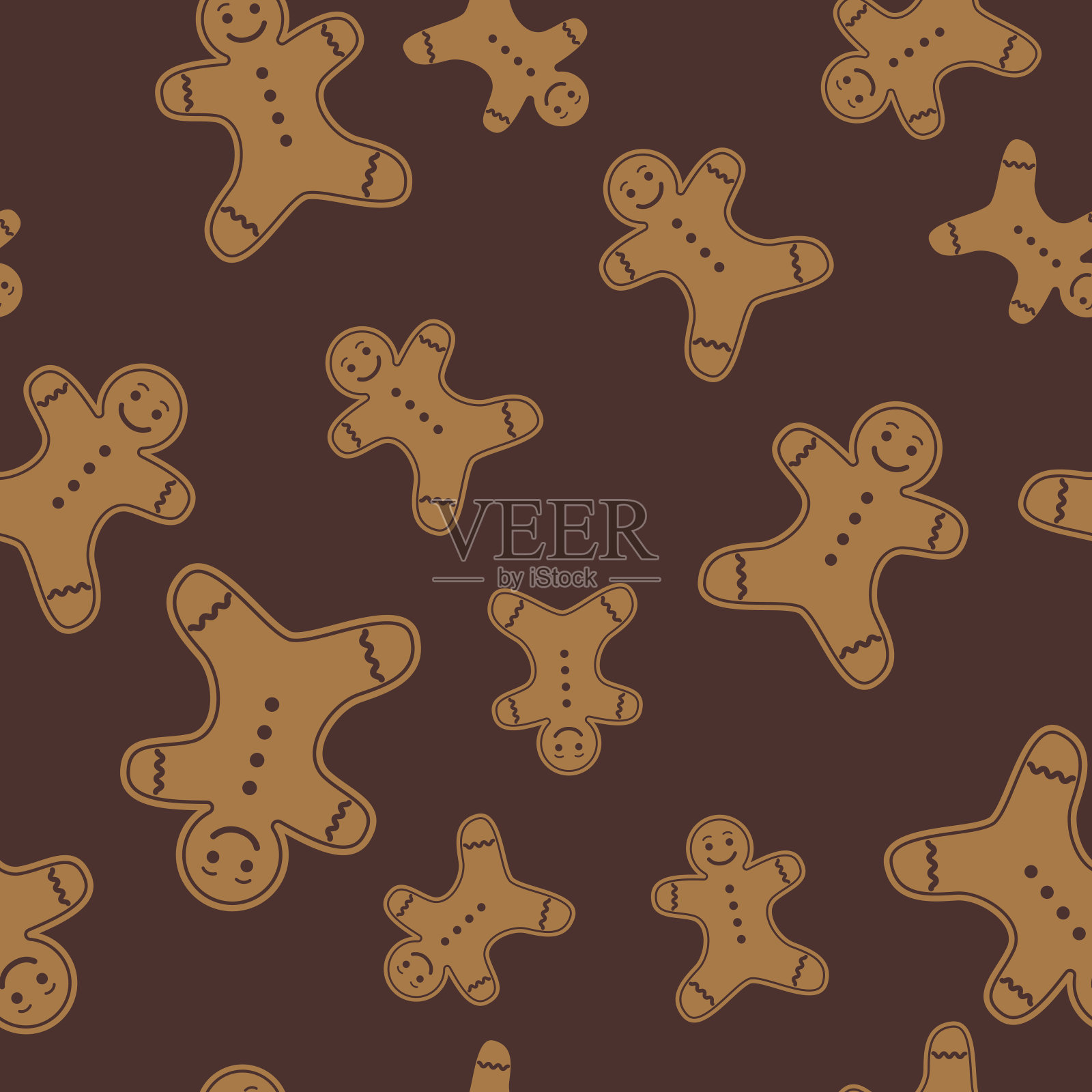 可爱的卡通姜饼人饼干无缝图案插画图片素材