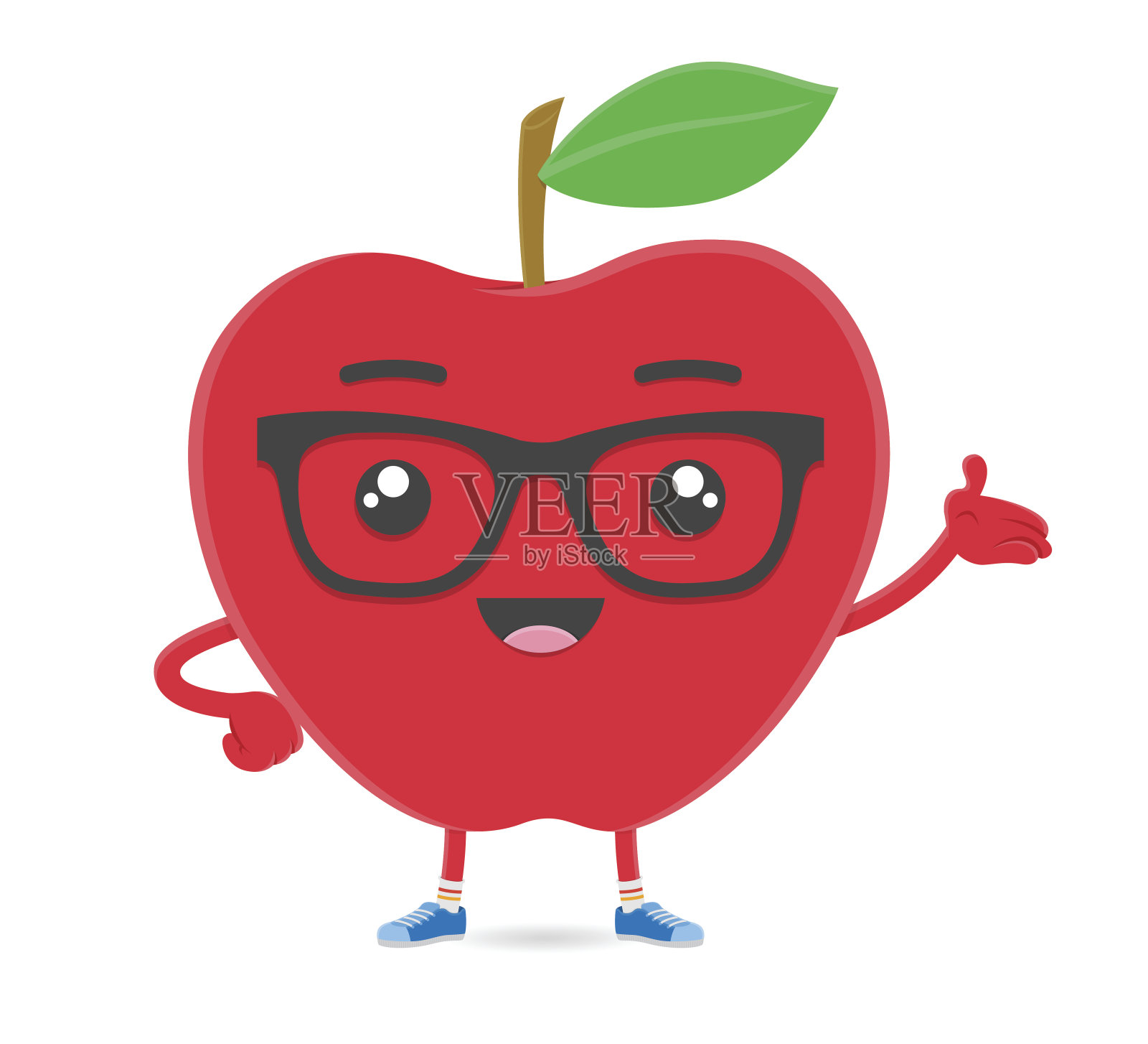 戴着眼镜的苹果水果时尚卡通人物设计元素图片