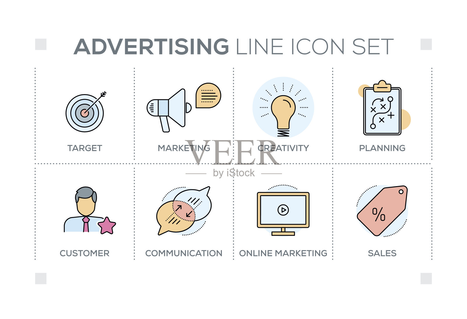 广告关键词与线条图标图标素材