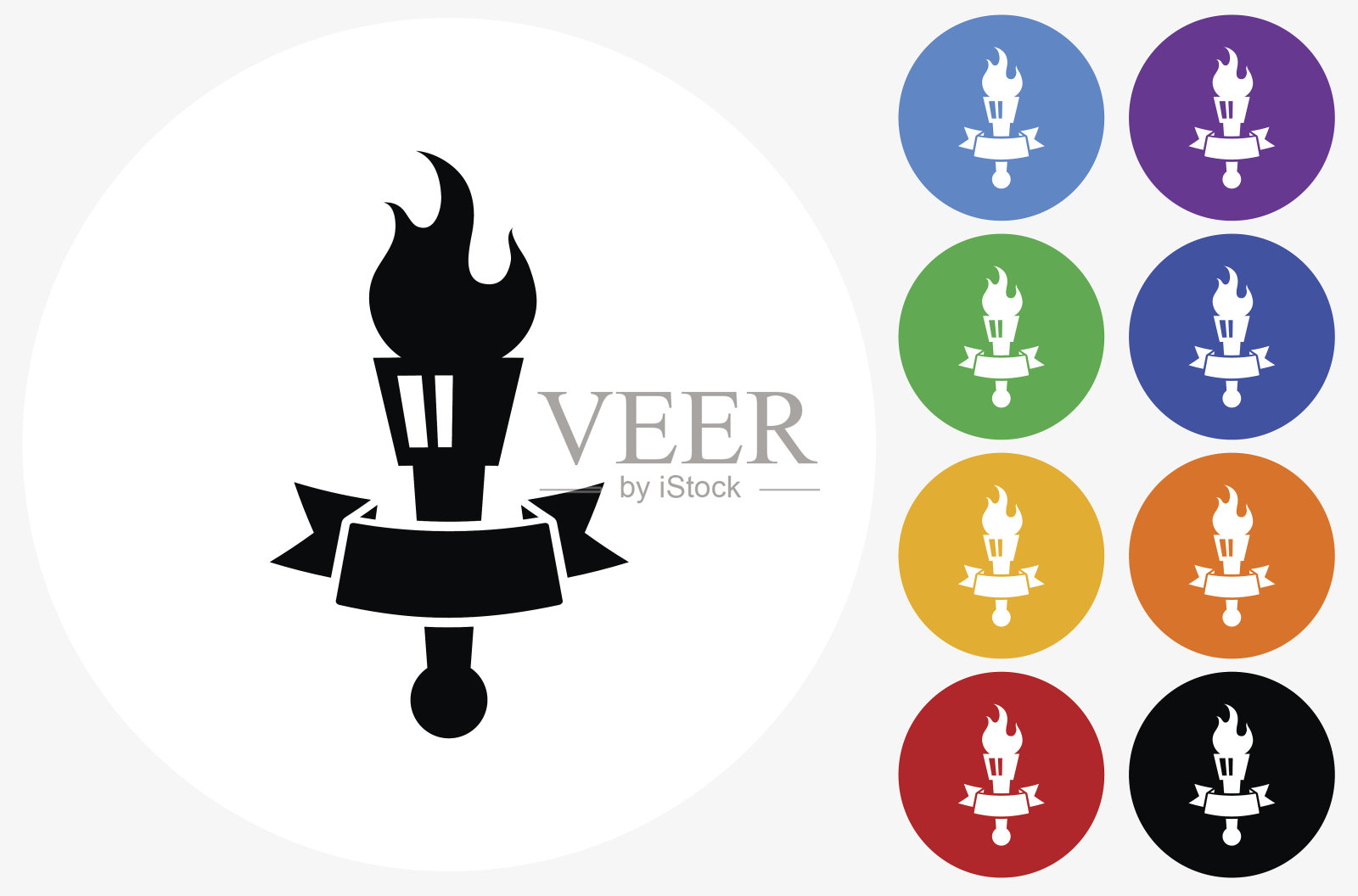 火焰火炬图标上的平面颜色圆形按钮插画图片素材