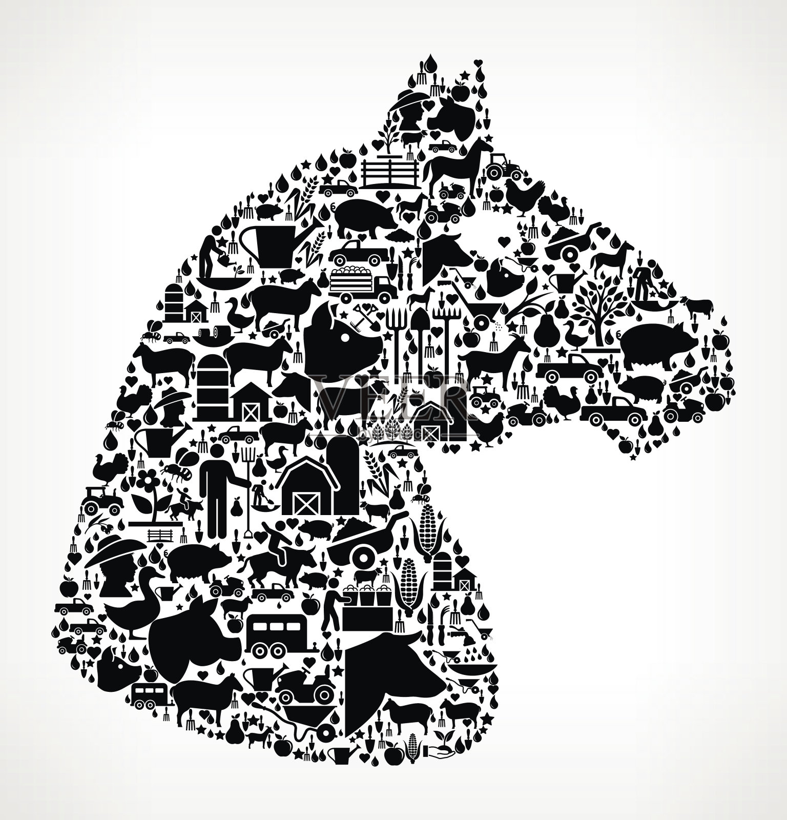 马农场和农业黑色图标图案插画图片素材