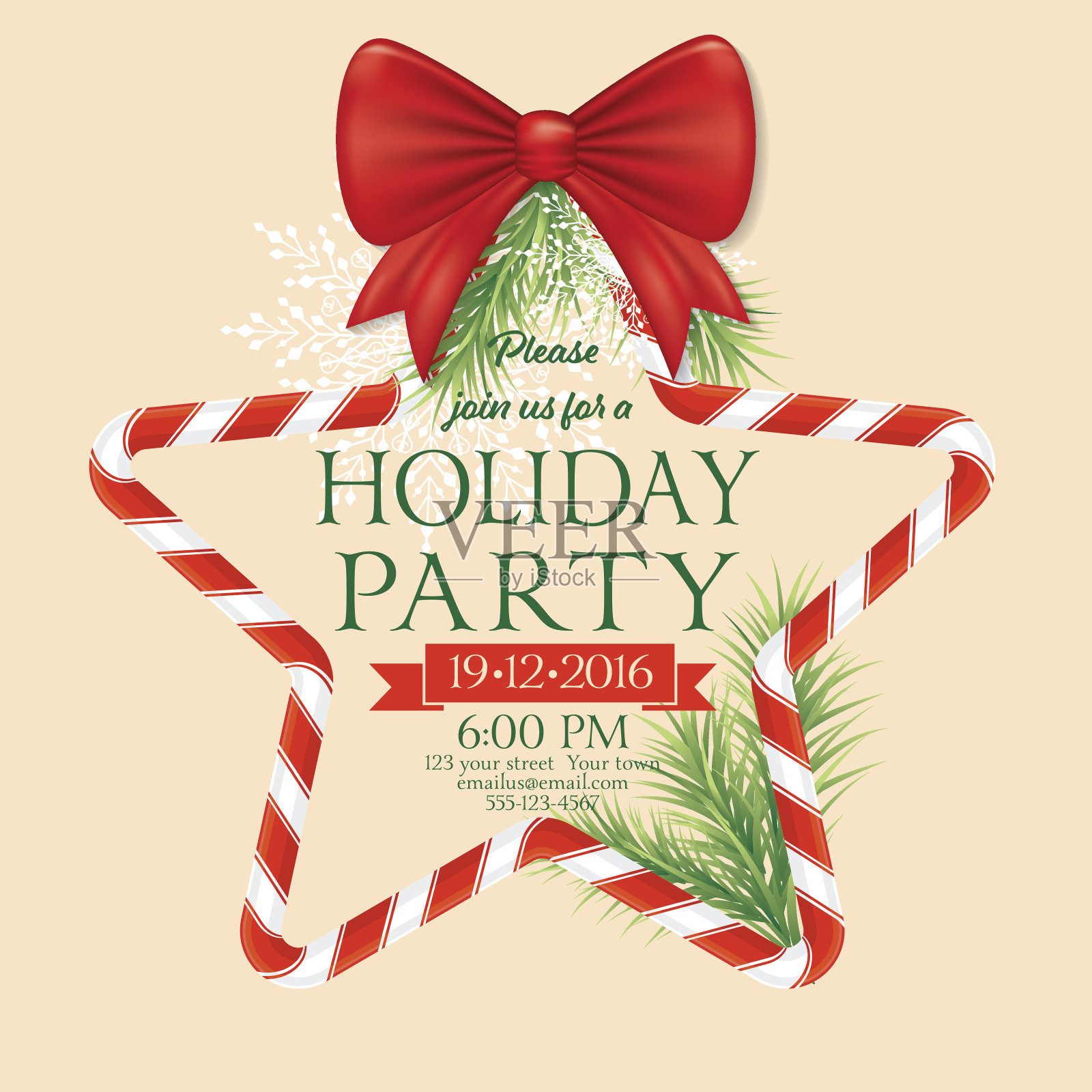 圣诞糖果甘蔗与弓和雪花边界设计模板素材