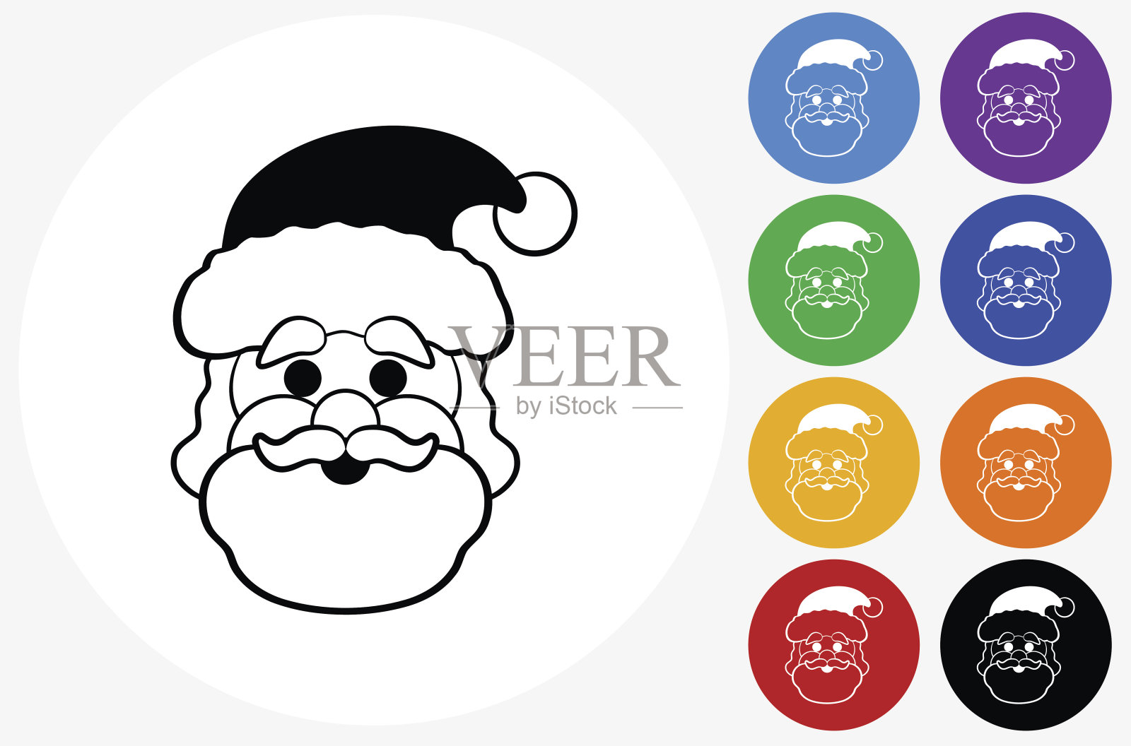 圣诞老人图标上的平色圆形按钮插画图片素材