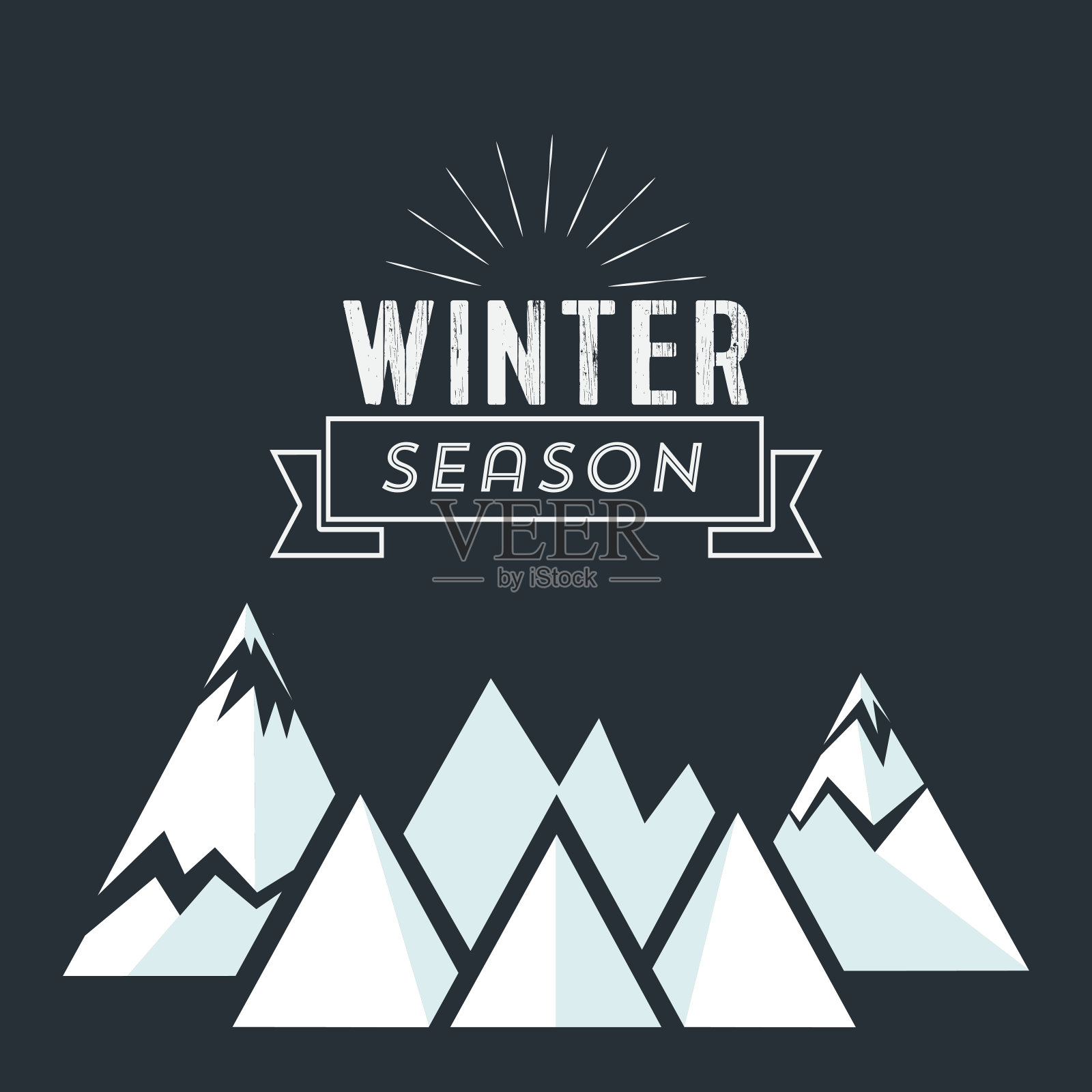 简单的冬季山地插图黑色与复古徽章插画图片素材