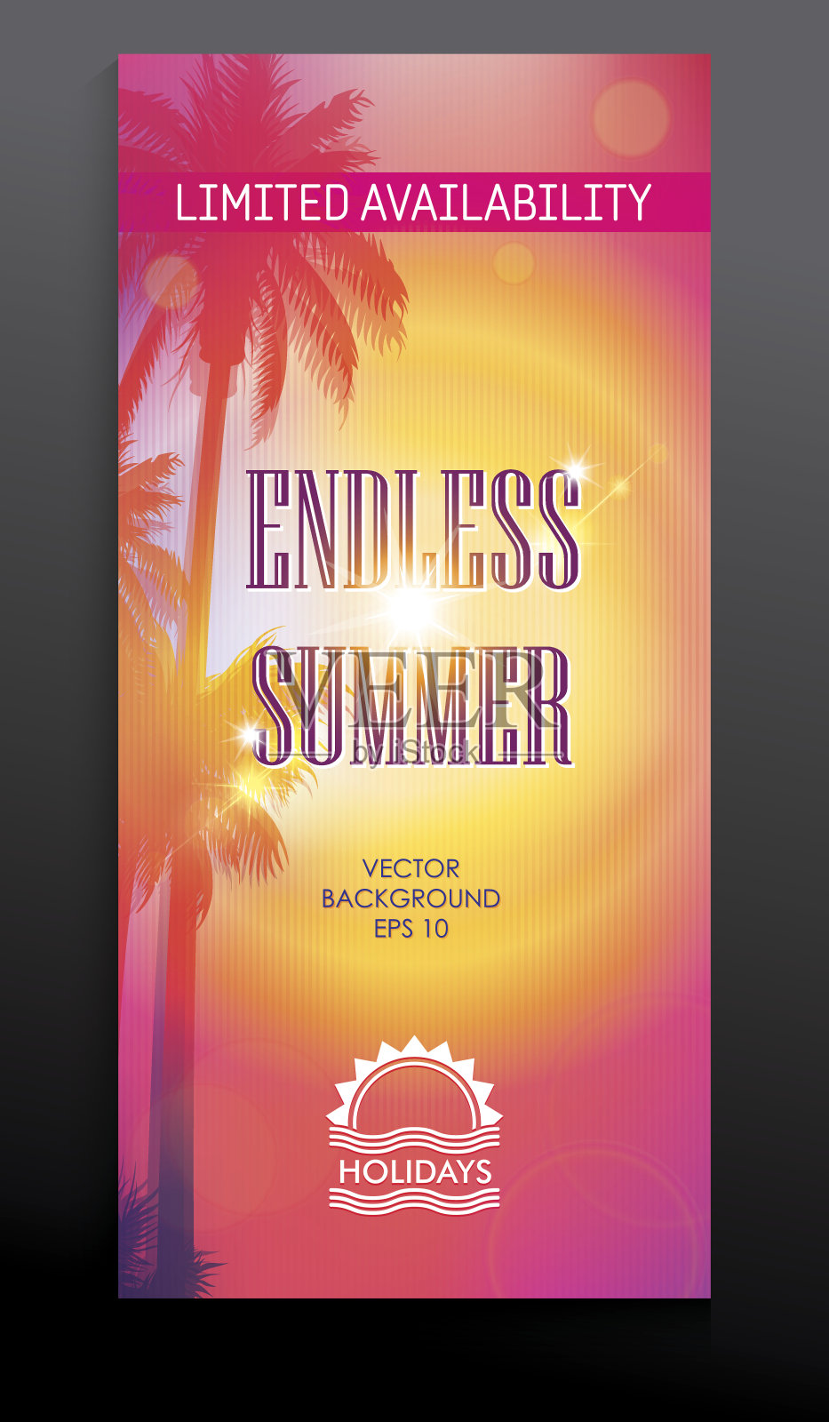 高大的夏季传单卡与手掌和太阳100x210毫米插画图片素材