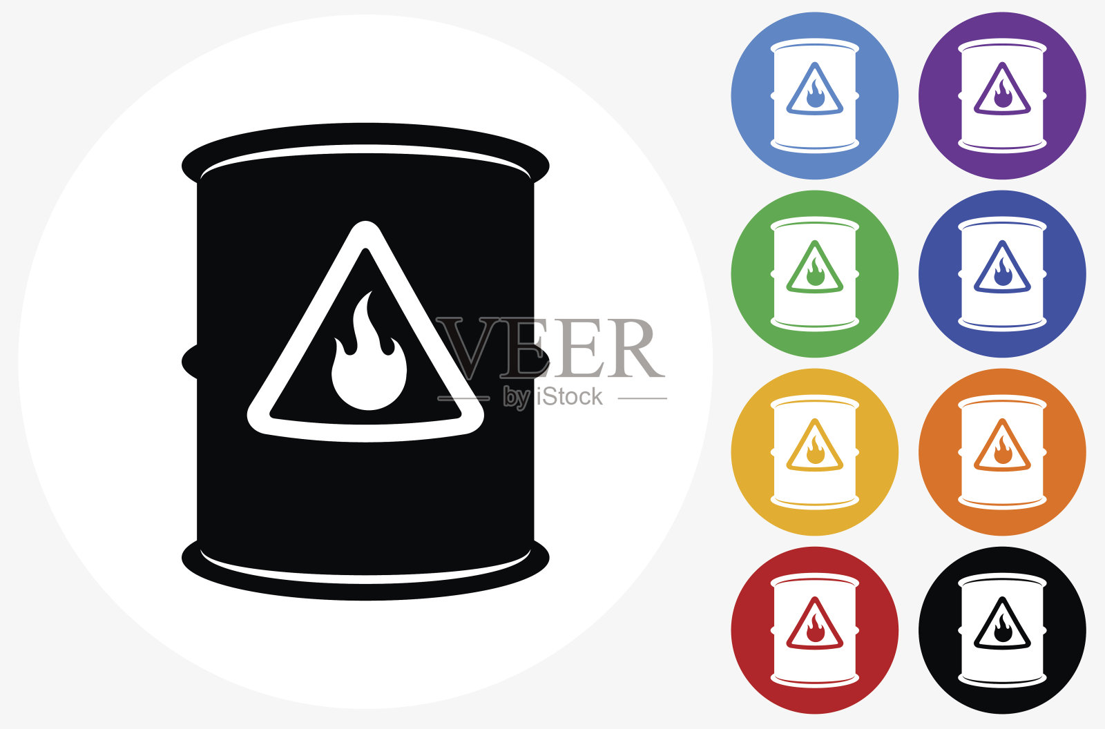 可燃图标在平面颜色的圆圈按钮插画图片素材