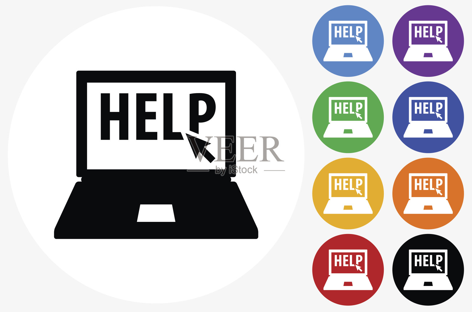 帮助联机图标上的平面颜色圆形按钮插画图片素材