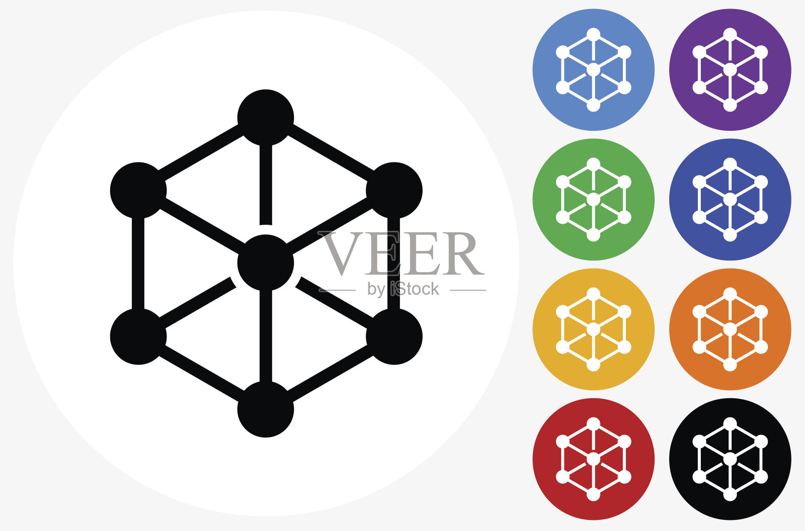 化学化合物图标上的平面颜色圆形按钮插画图片素材