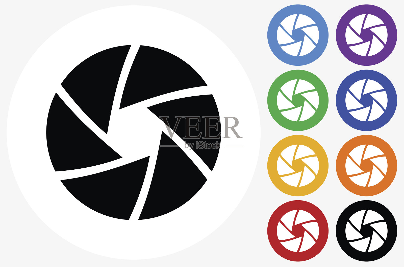 相机快门图标上的平色圆圈按钮插画图片素材