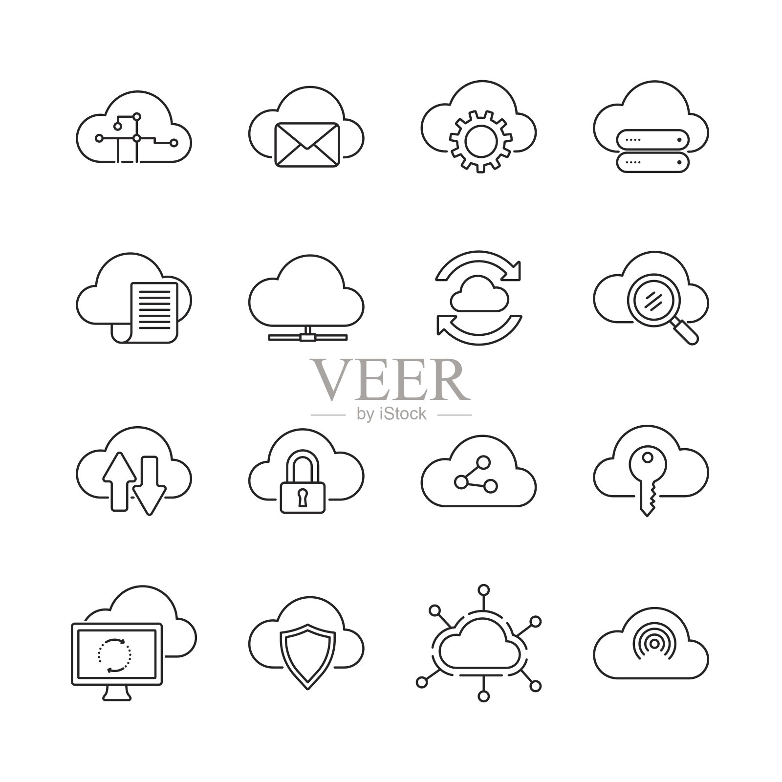 云计算单色线图标集图标素材