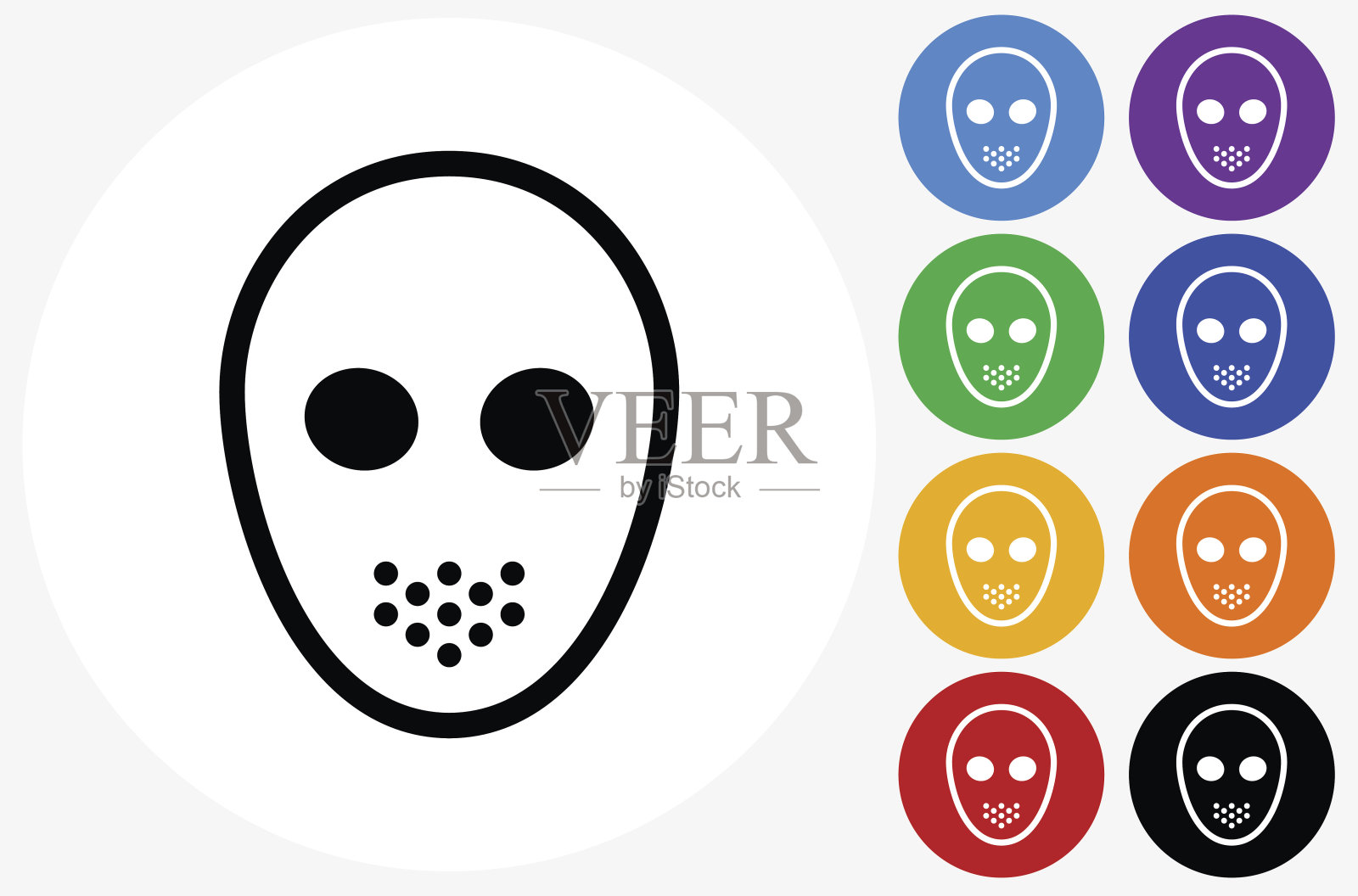 冰球面具图标上的平面颜色的圆形按钮插画图片素材