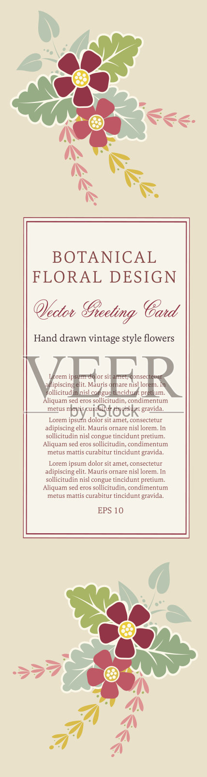 可爱的花枝邀请模板与红色和粉红色的花插画图片素材