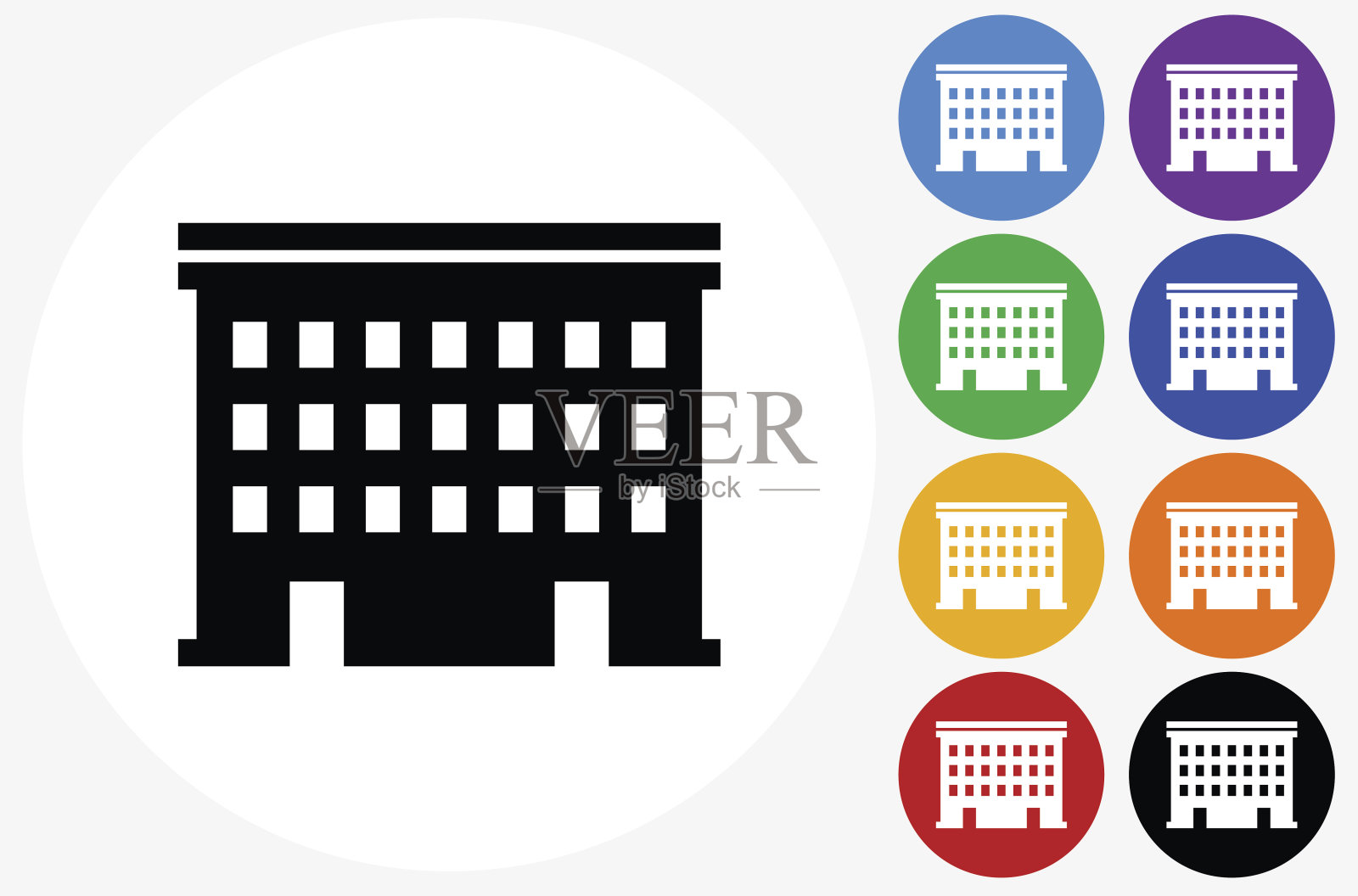 公寓图标上的平面颜色圆形按钮插画图片素材