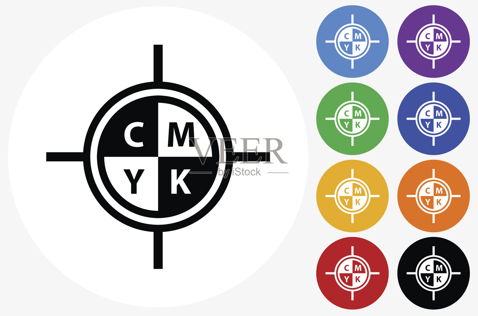 CMYK打印图标上的平面颜色圆形按钮插画图片素材