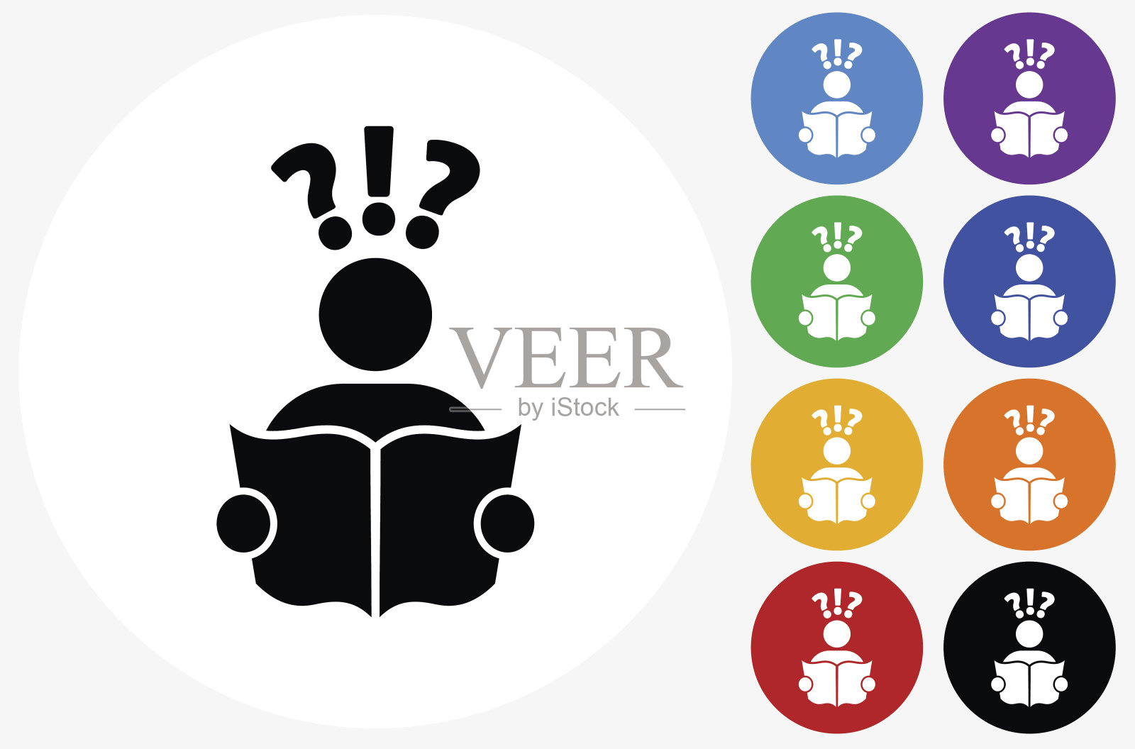 问题和阅读图标上的平面颜色圆圈按钮插画图片素材